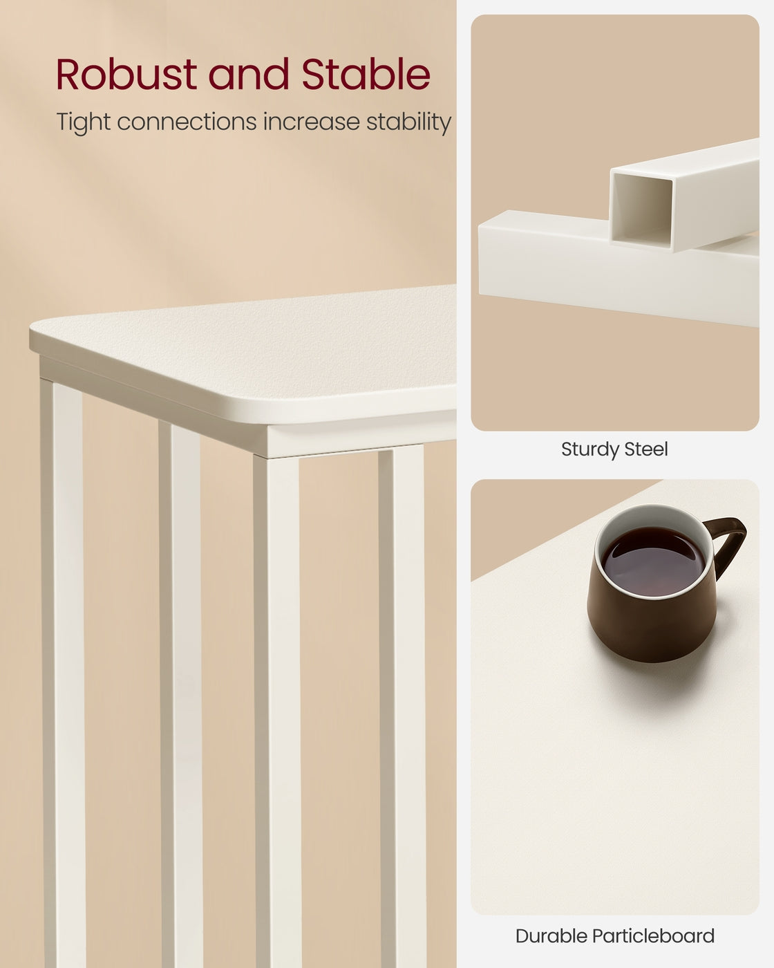C-Shaped Side Table - Rolling Casters - For Sofa or Bed