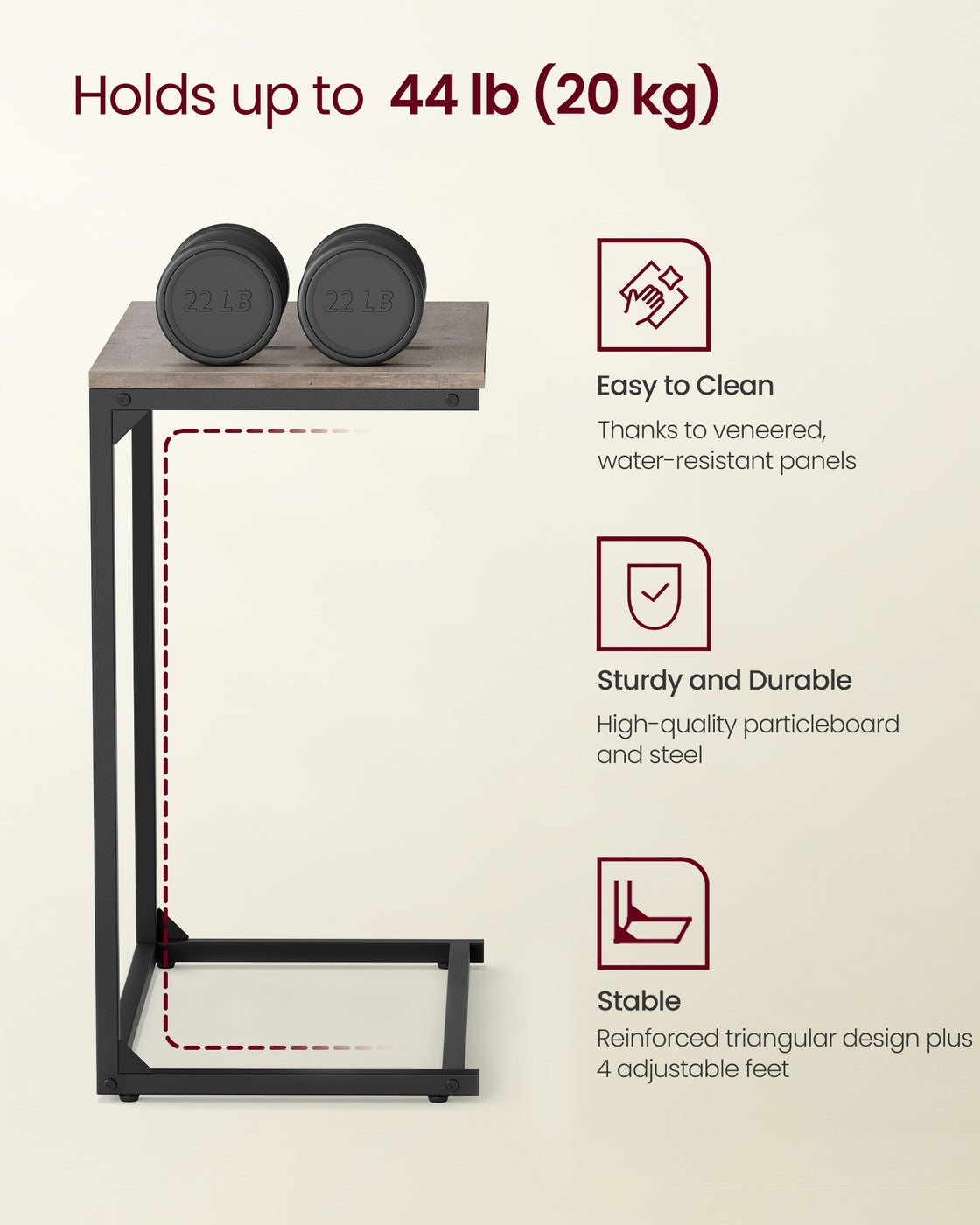 C Shape Side Table for Sofa and Bed in Living Room and Bedroom