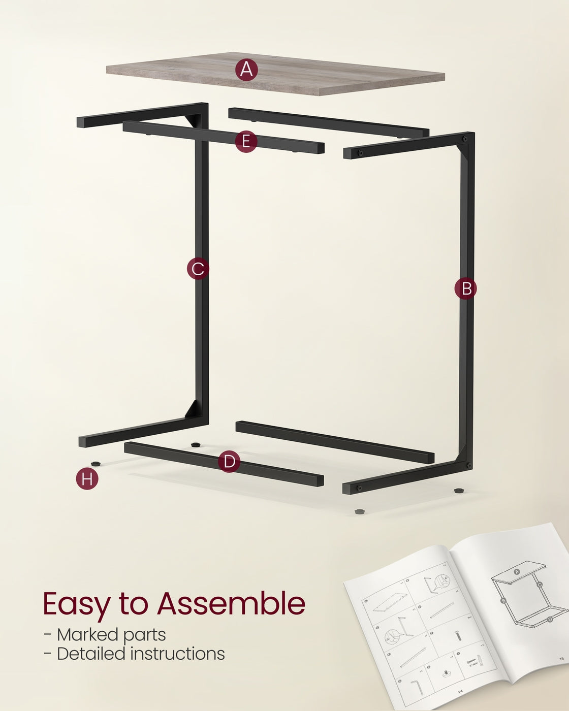 C Shape Side Table for Sofa and Bed in Living Room and Bedroom