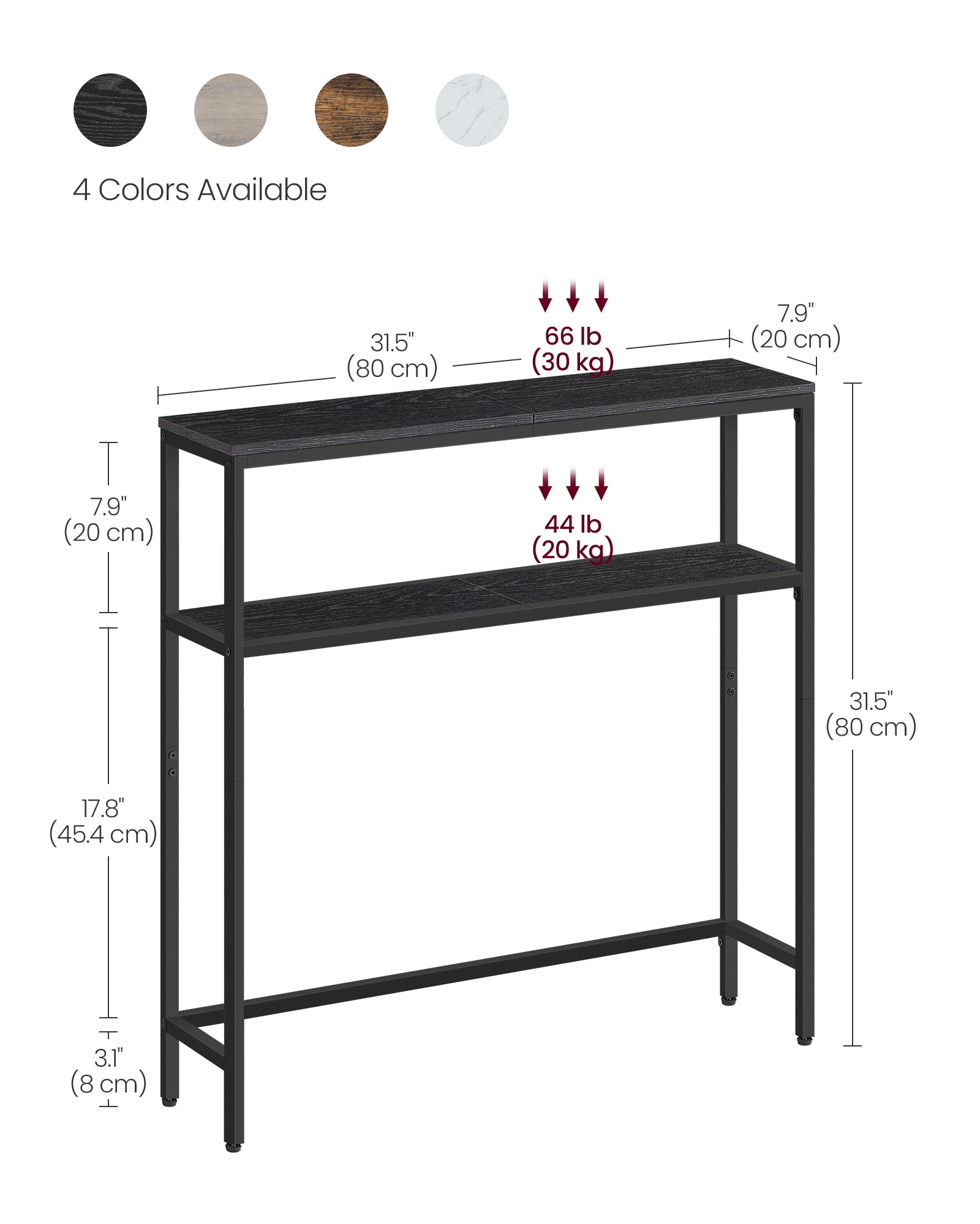 2-Tier Console Table with 2 Shelves - Charcoal Gray, Ink Black