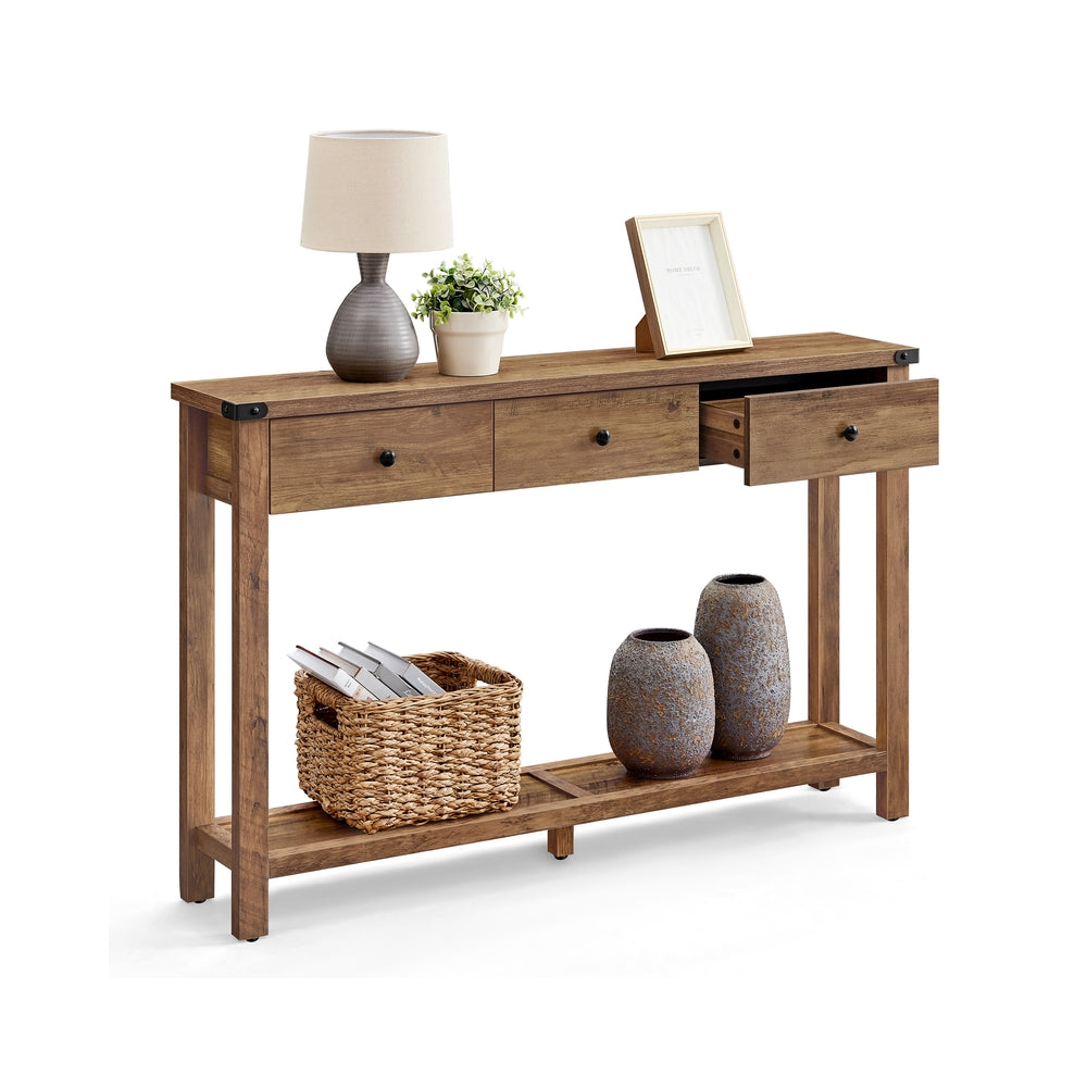 Console Table with Drawers and Open Shelf - Honey Brown