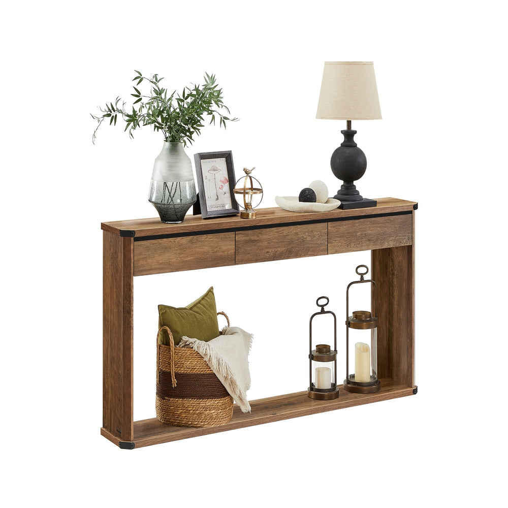 Narrow Console Table with Drawers and Bottom Shelf - Honey Brown - 9.4"D x 47.2"W x 29.9"H