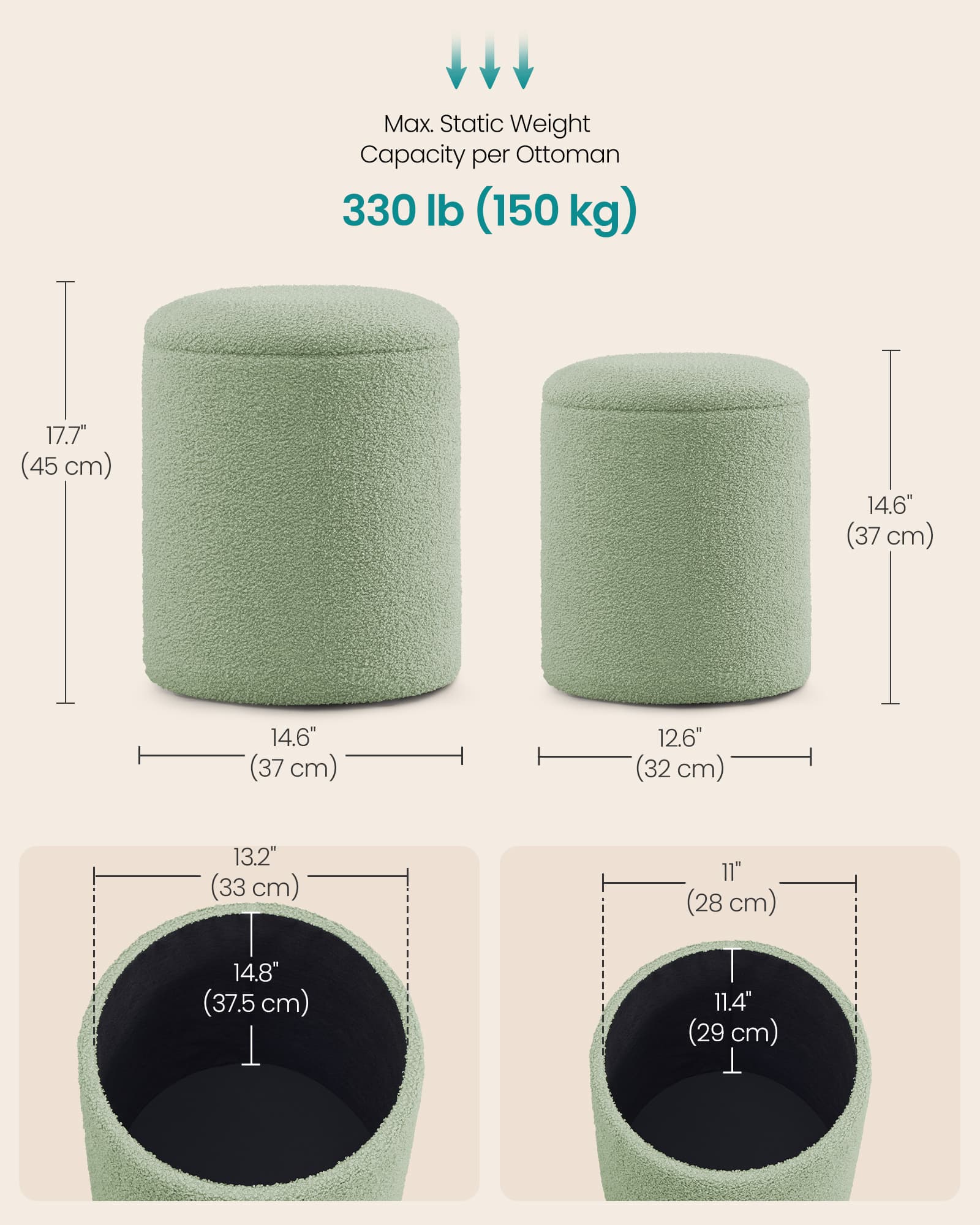 Set Of 2 Round Storage Stools