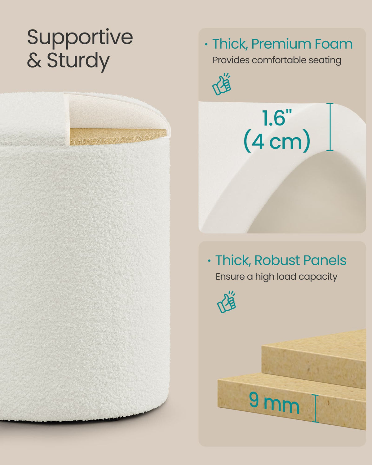 Round Storage Ottomans - Teddy Fleece - Removable Lids - Set of 2