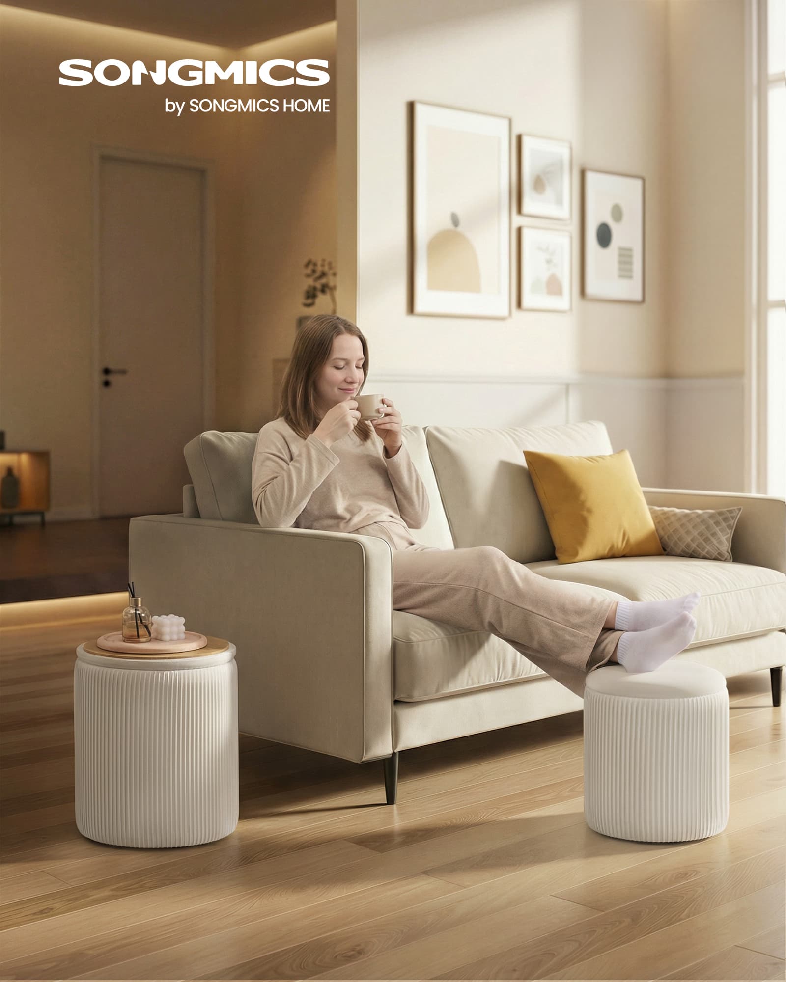 Set Of 2 Round Storage Stools