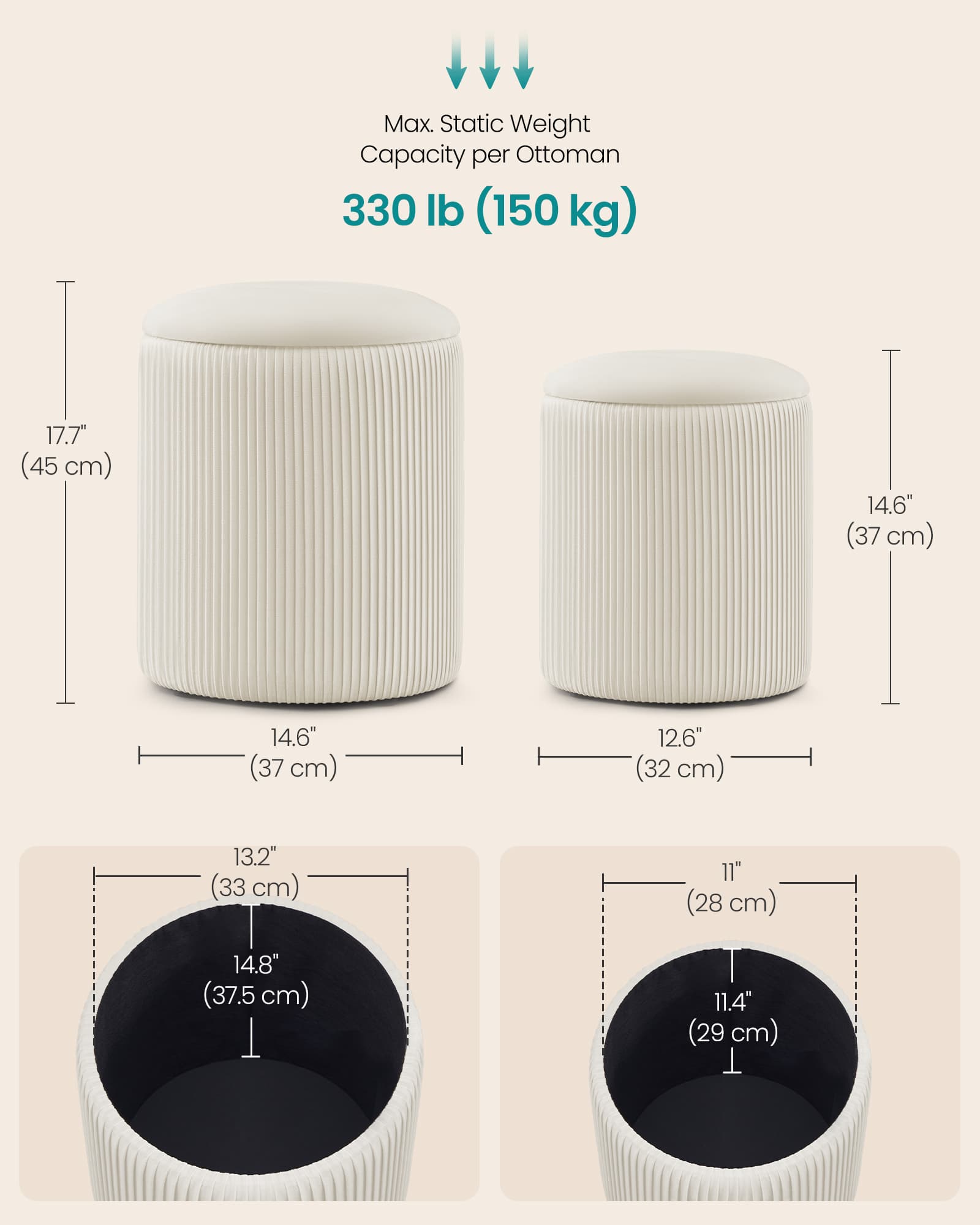 Set Of 2 Round Storage Stools