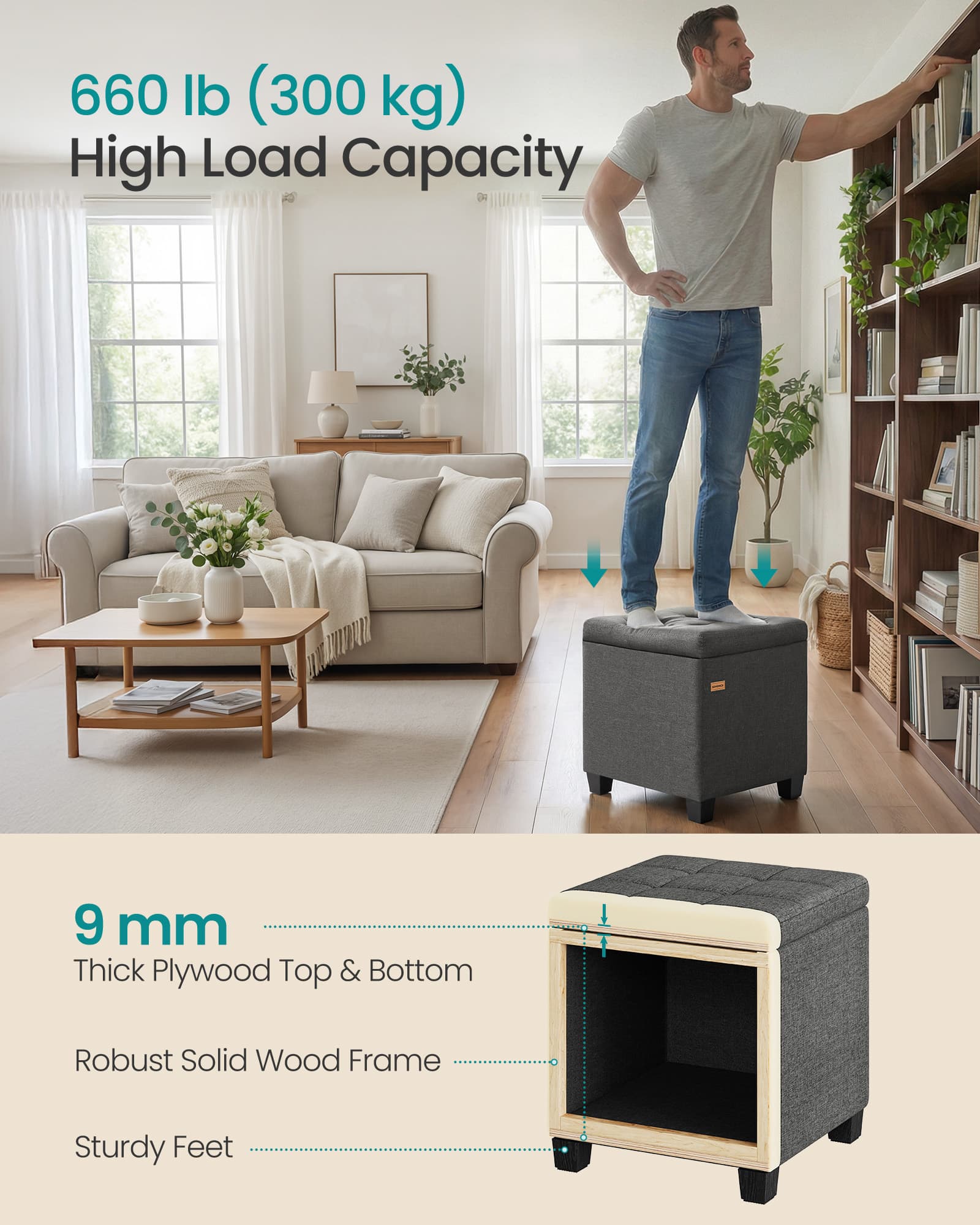 Linen Storage Ottoman with Lid for Bedroom or Living Room