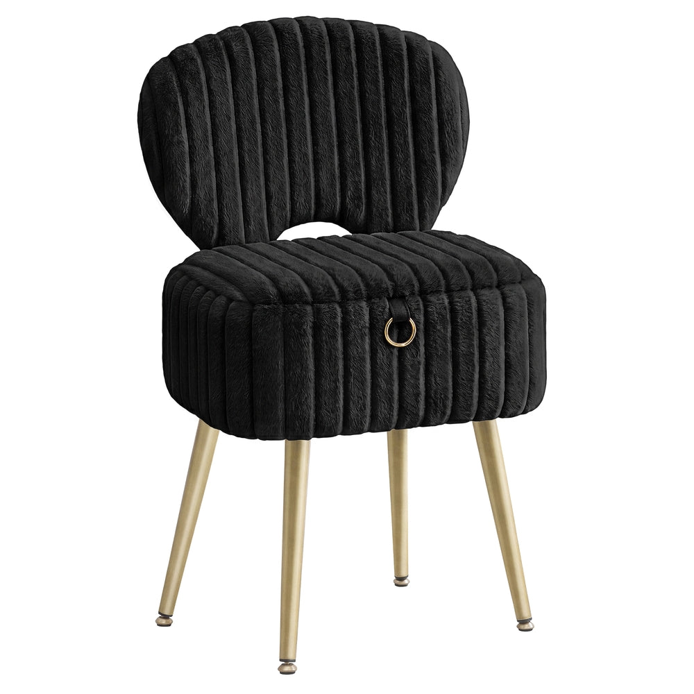 Small Vanity Chair with Storage and Folding Back - Ink Black