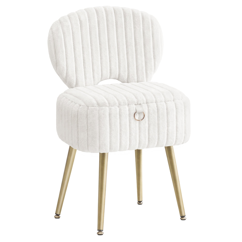 Small Vanity Chair with Storage and Folding Back - Cream White