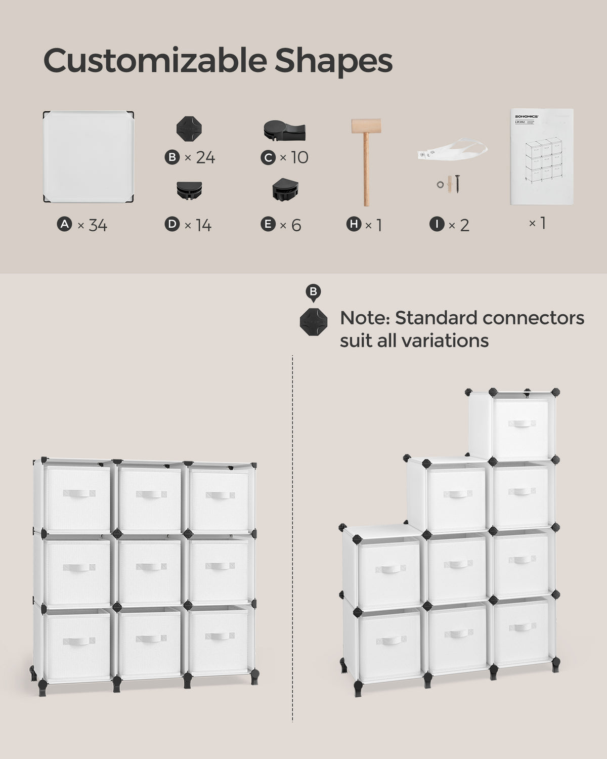 Cube Storage Organizer with Storage Boxes - Set of 6