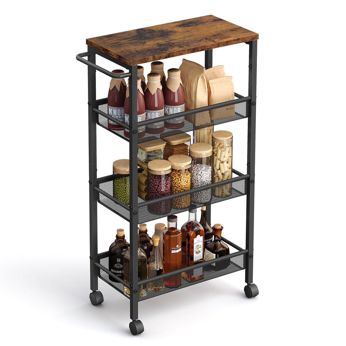Rolling Storage Cart - 4-Tier - Slim Metal Frame