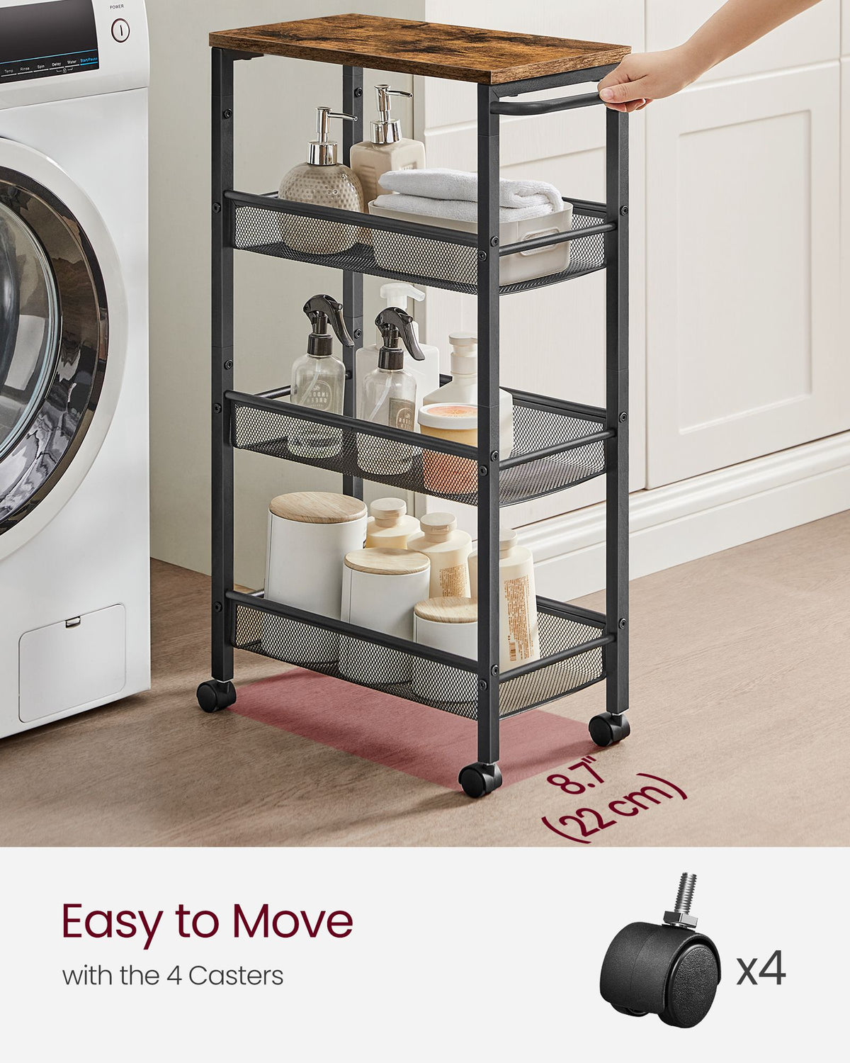 Rolling Storage Cart - 4-Tier - Slim Metal Frame