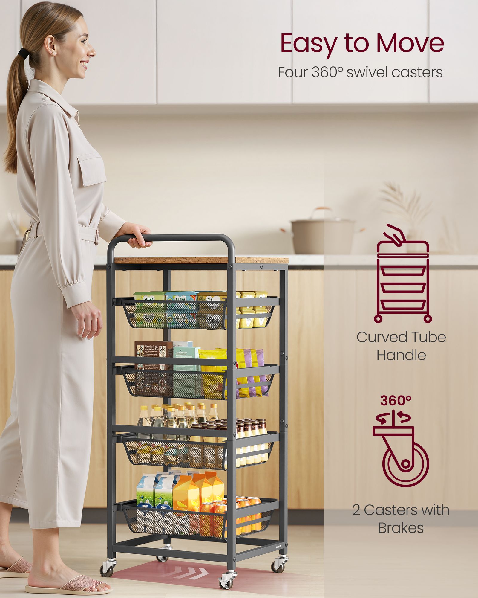 Storage Cart with Pull-Out Baskets