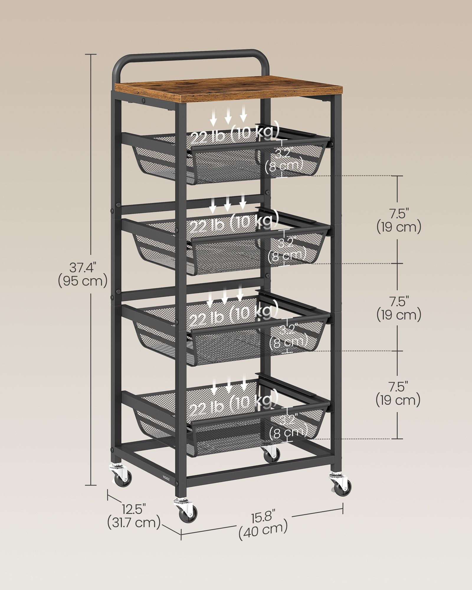 Storage Cart with Pull-Out Baskets
