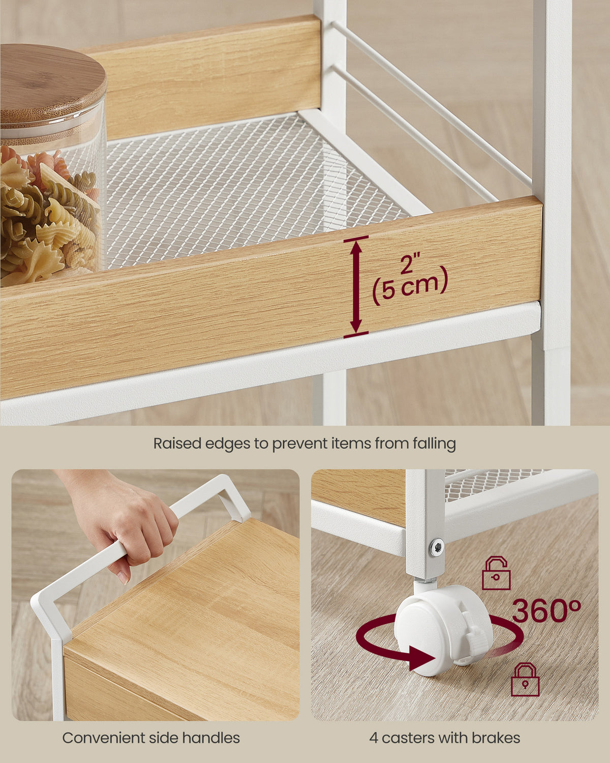 Storage Cart - 3-Tier Rolling - Top Drawer - Mesh Shelves