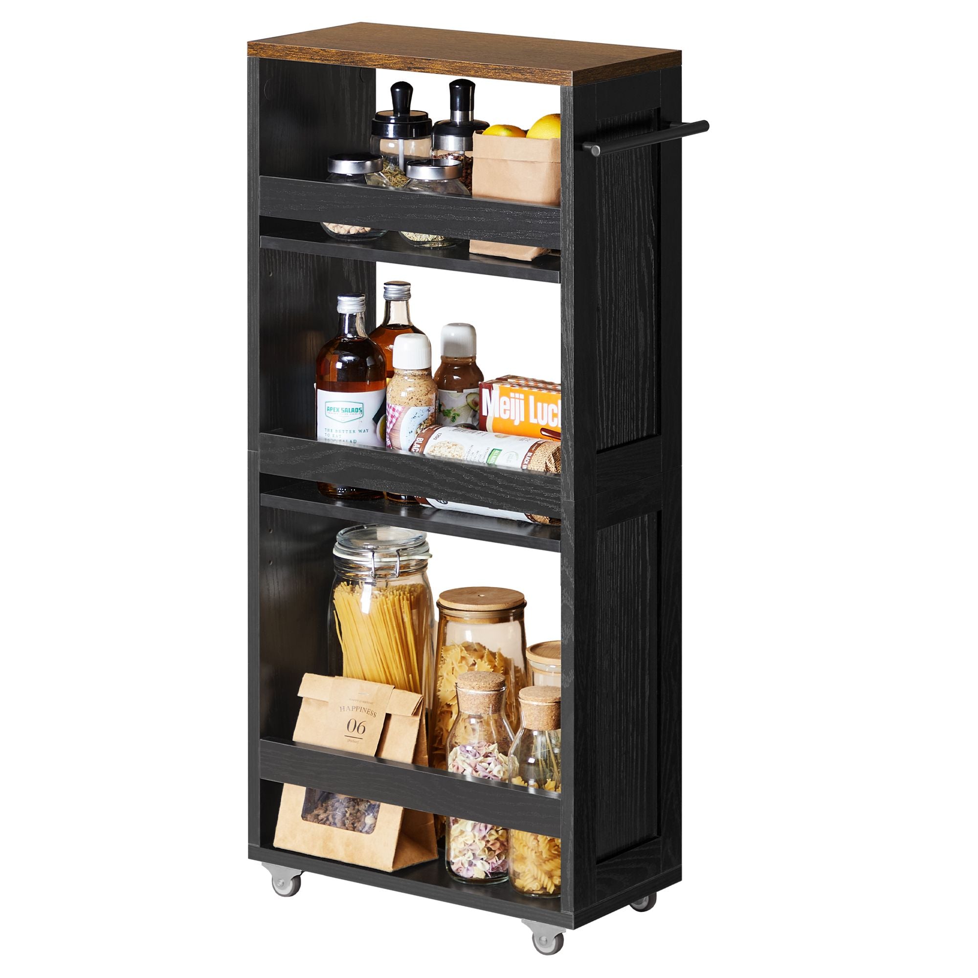 4-Tier Slide-Out Storage Cart - Slim Kitchen Cart for Small Spaces - Black
