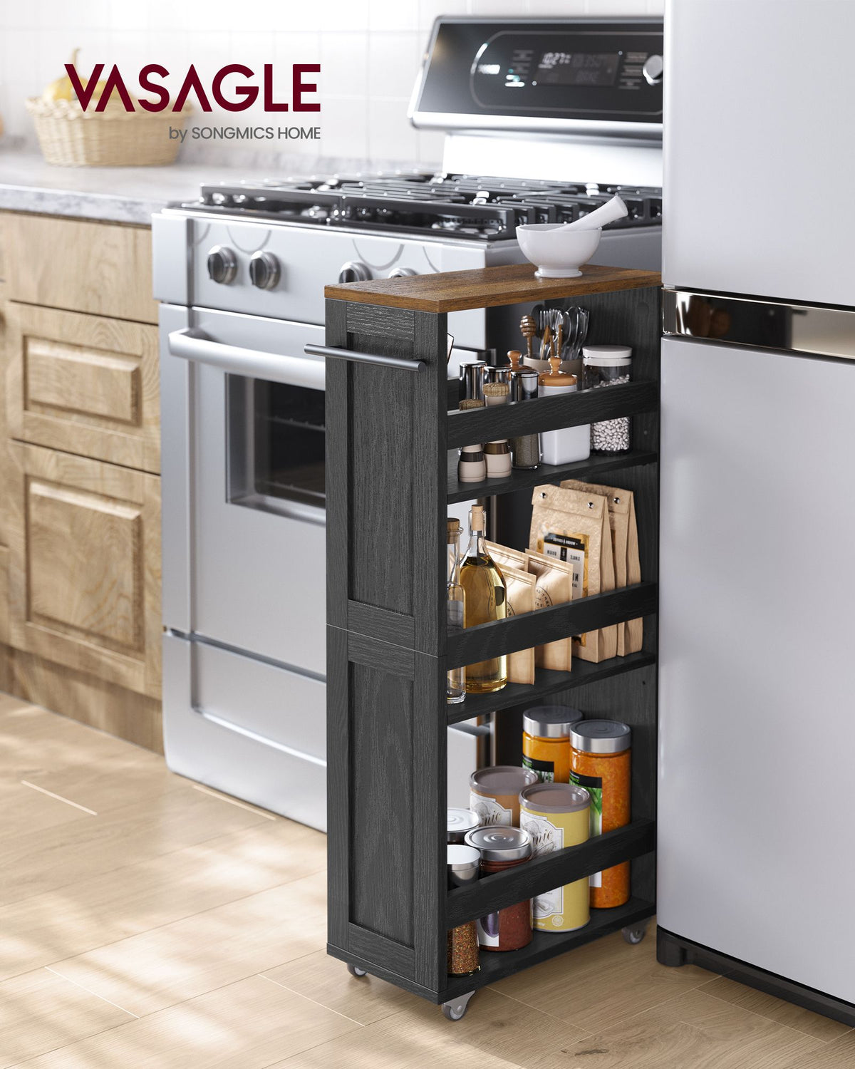 Kitchen Cart - 4-Tier Slide-Out Storage - Slim Design - For Small Spaces