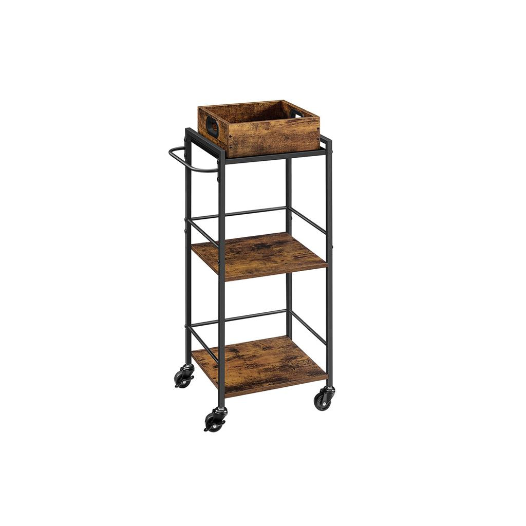 Industrial Bar Cart with Wheels and Handle - Rustic Brown, Black - 11.8"D x 13.7"W x 33.9"H