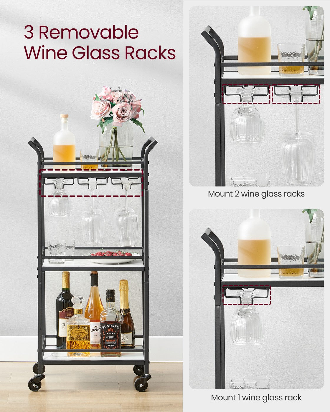 Bar Cart - 3-Tier Shelf - Ink Black - Ink Black