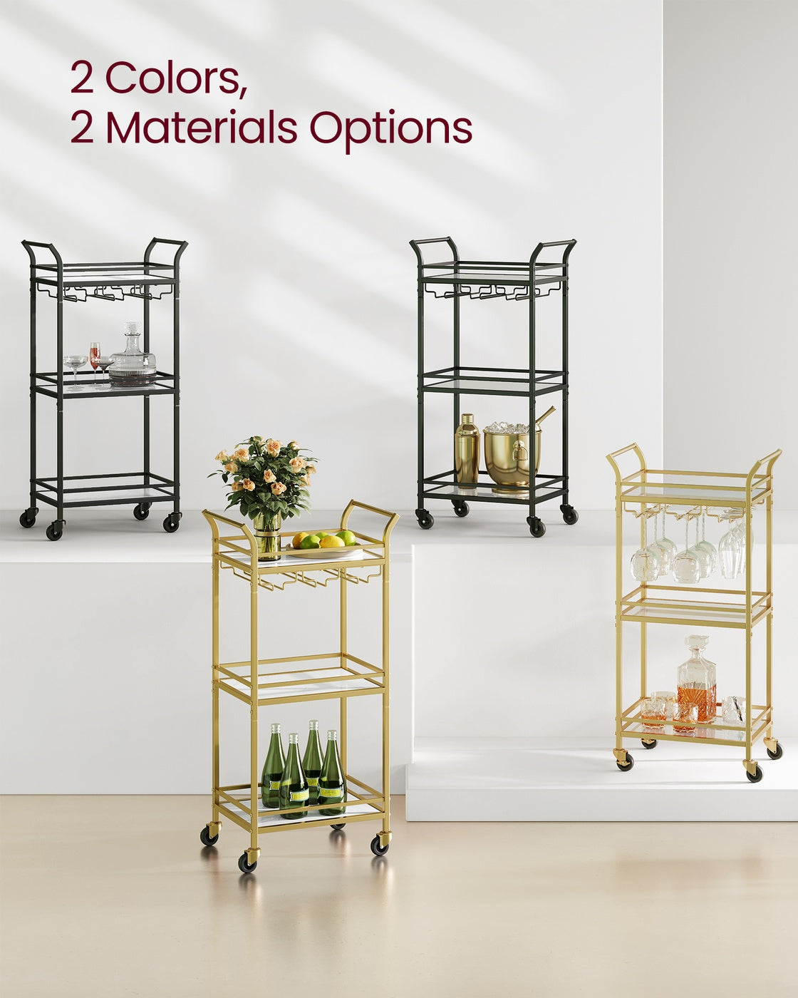 Bar Cart - 3-Tier Shelf - Ink Black - Ink Black