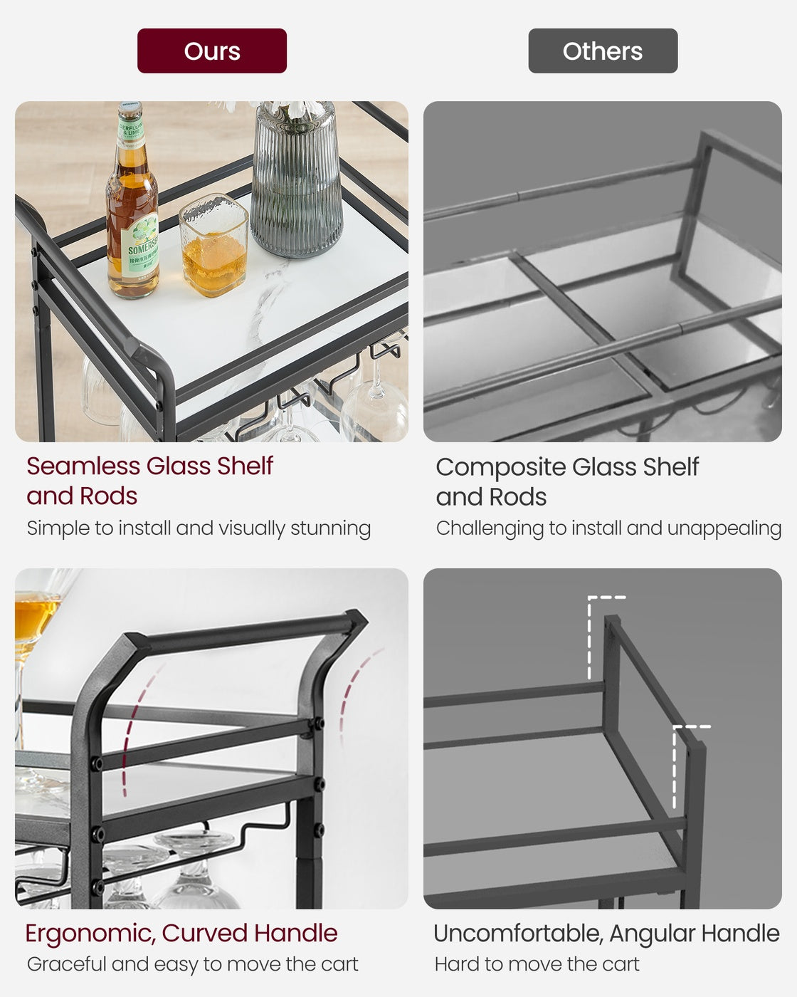 Bar Cart - 3-Tier Shelf - Ink Black - Ink Black
