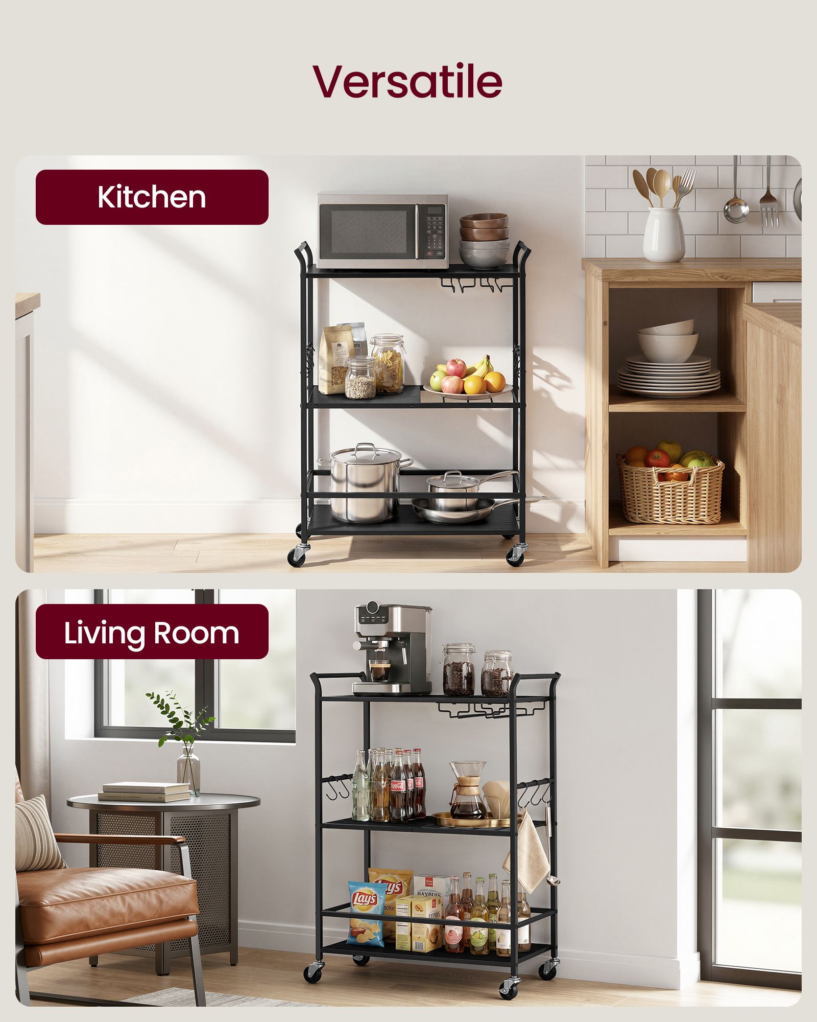 3-Tier Bar Cart - Black, Matte Black