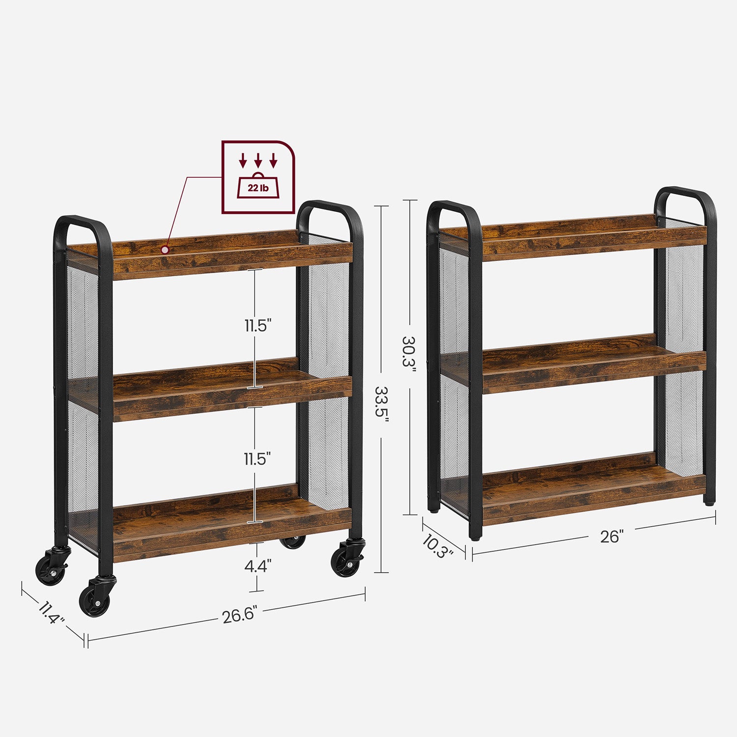 3-Tier Narrow Storage Cart with Wheels