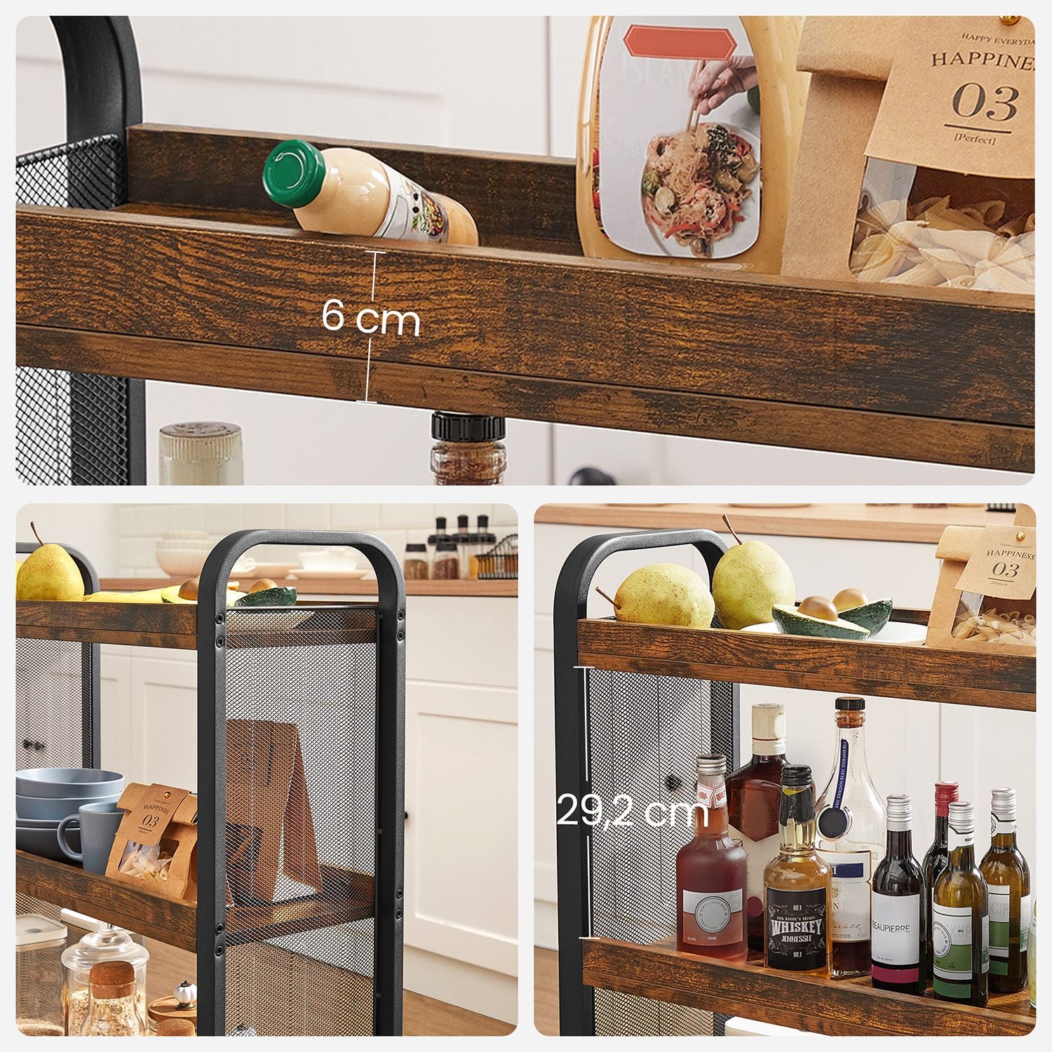 3-Tier Narrow Storage Cart with Wheels