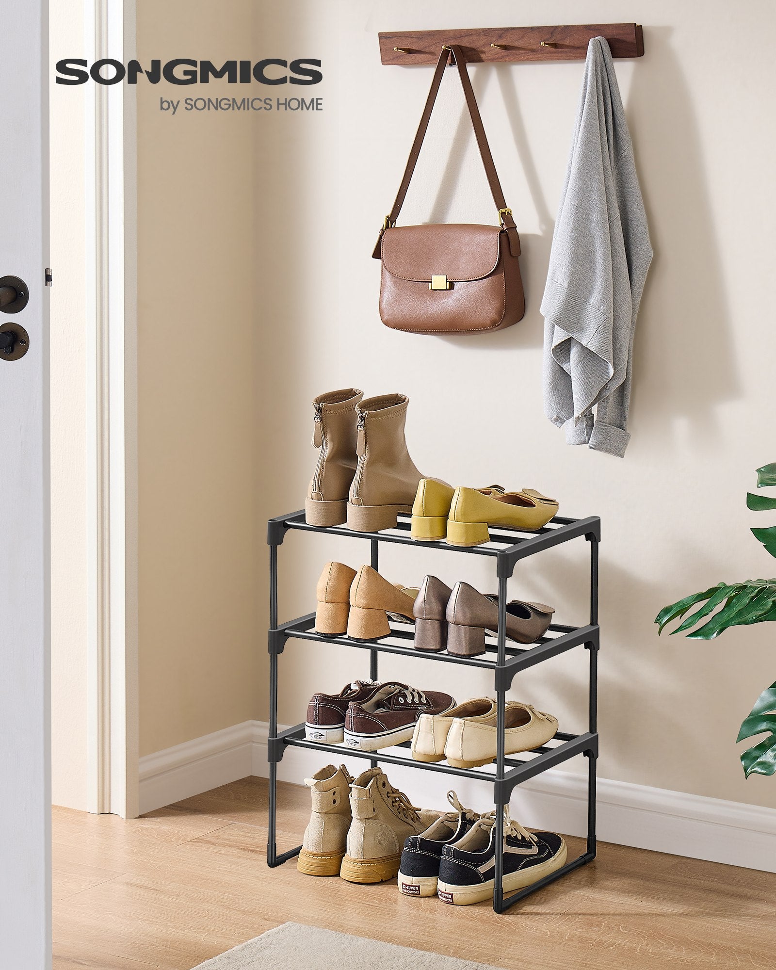 Shoe Rack - 3-Tier Shoe Organizer - Metal Storage Shelf - Black