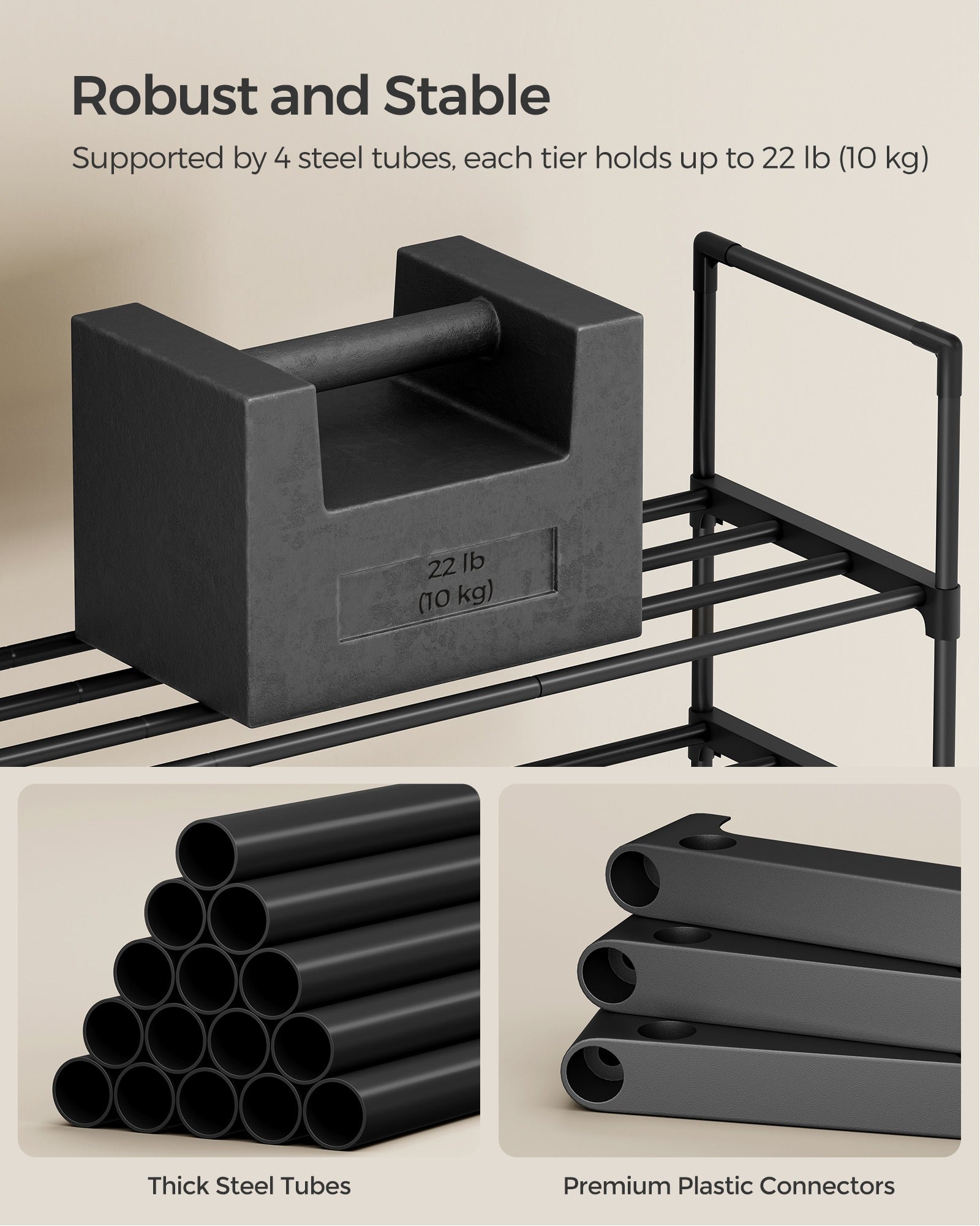 Shoe Rack - 3-Tier Shoe Organizer - Metal Storage Shelf - Black