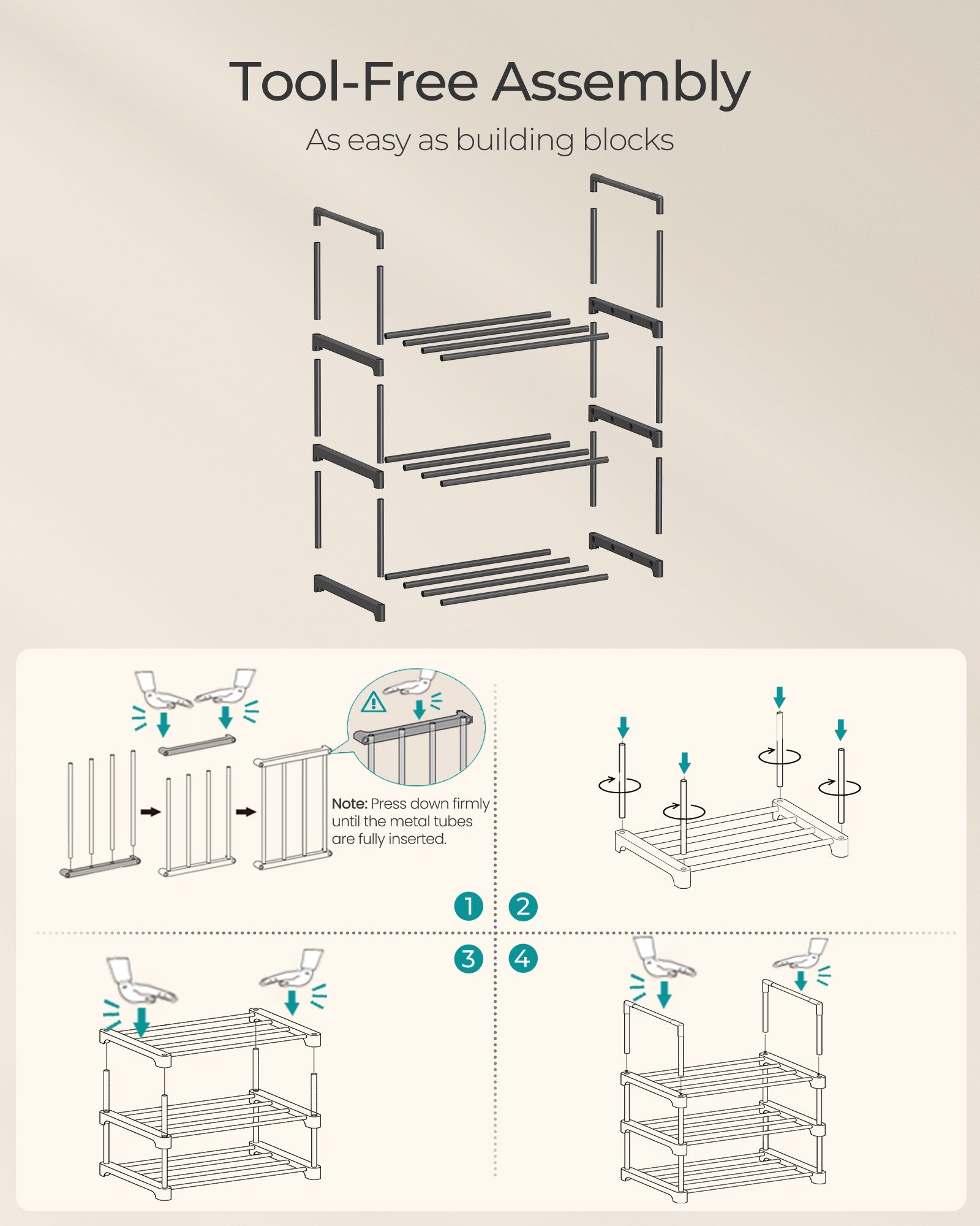 Shoe Rack - 3-Tier Shoe Organizer - Metal Storage Shelf - Black
