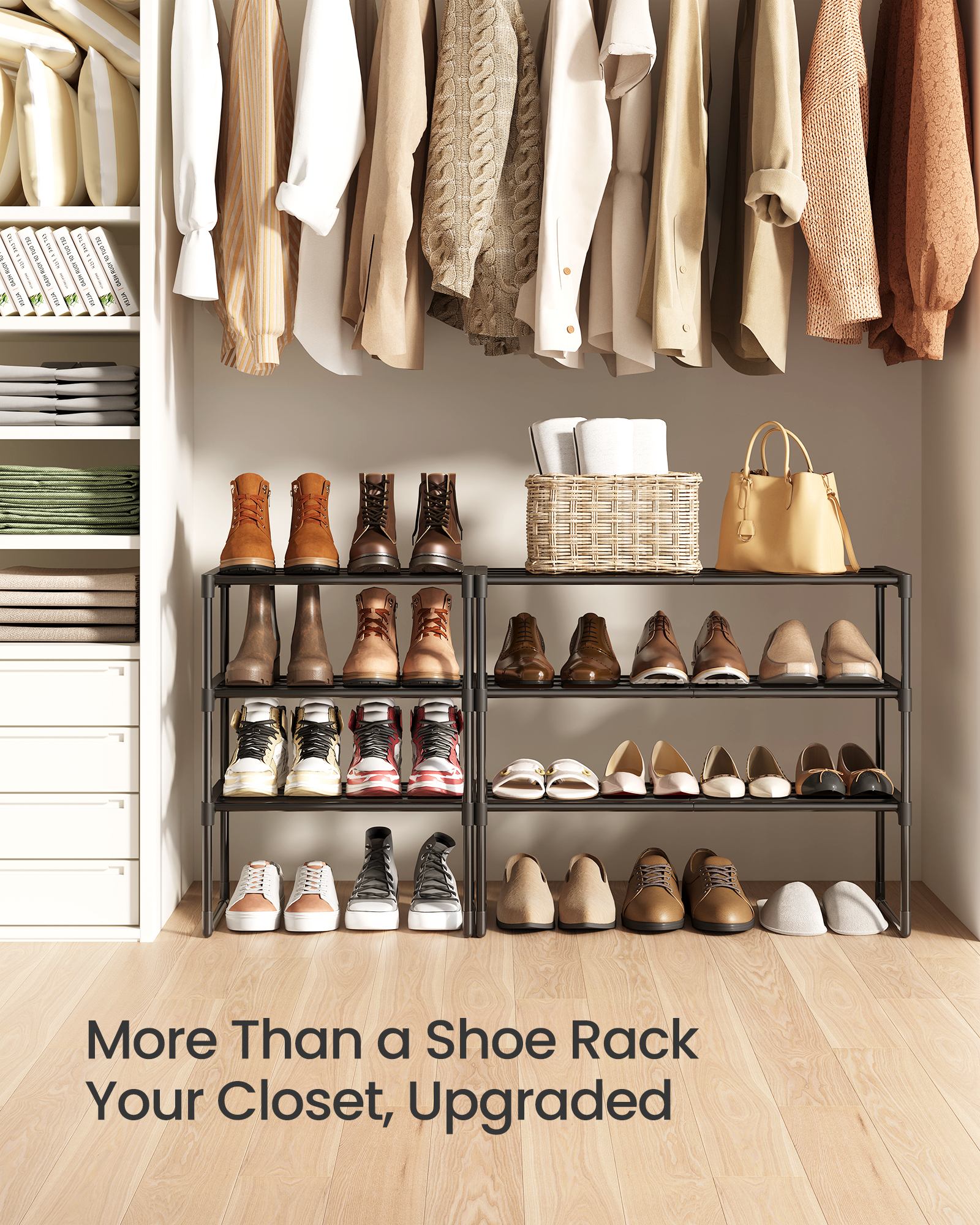 Shoe Rack - 3-Tier Shoe Organizer - Metal Storage Shelf - Black