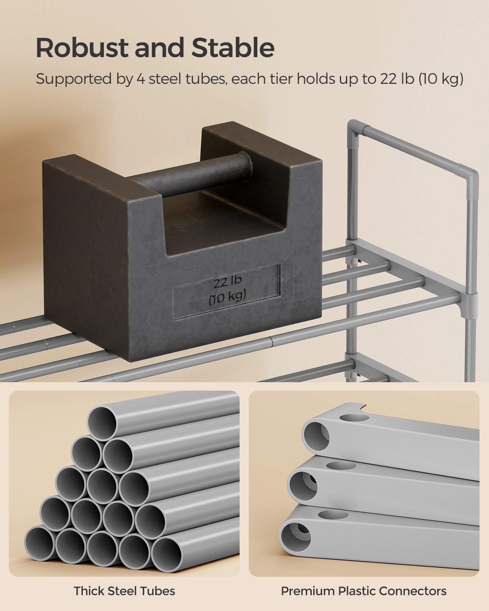 Shoe Rack - 2-Tier Shoe Organizer - Metal Storage Shelf
