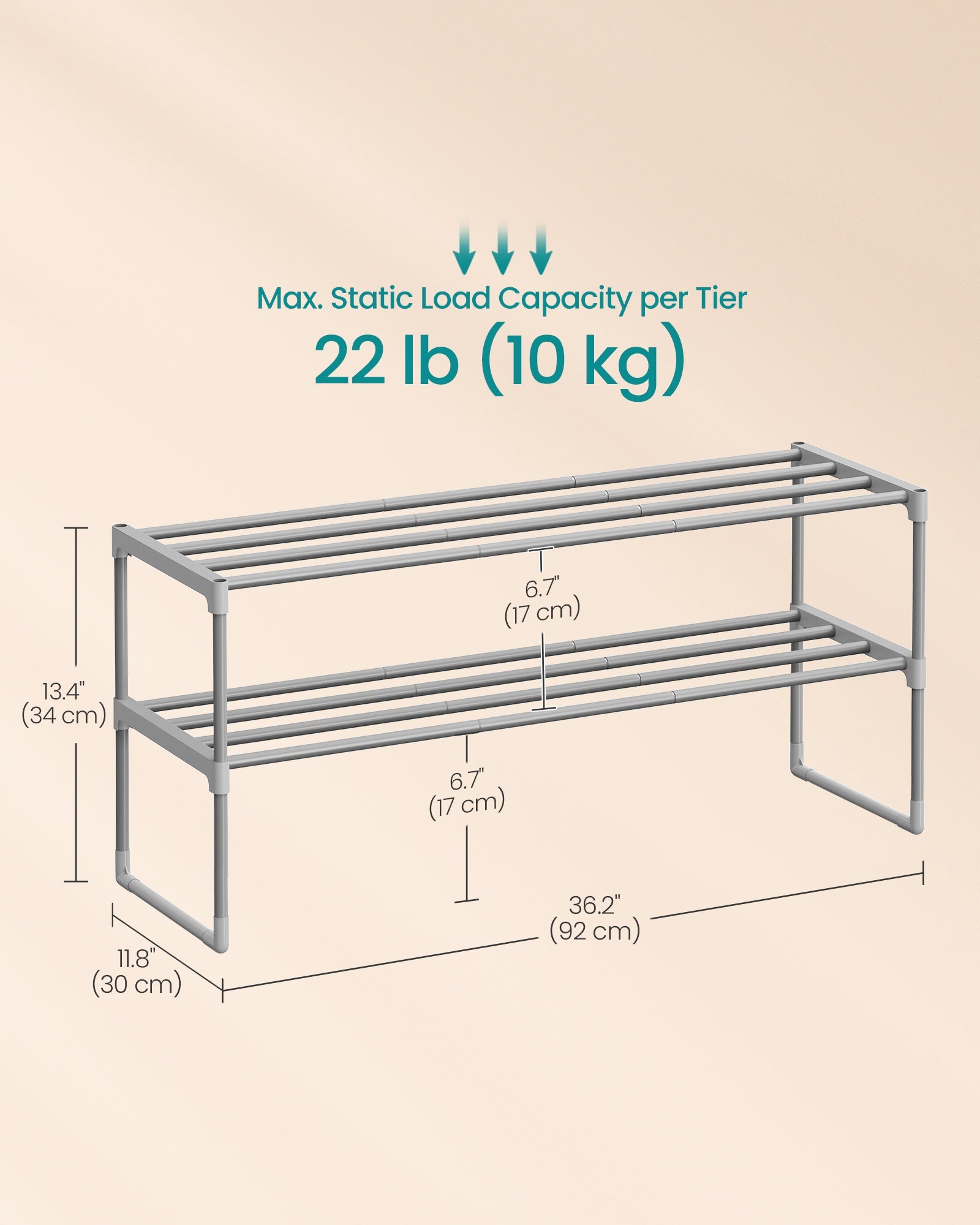 Shoe Rack - 2-Tier Shoe Organizer - Metal Storage Shelf