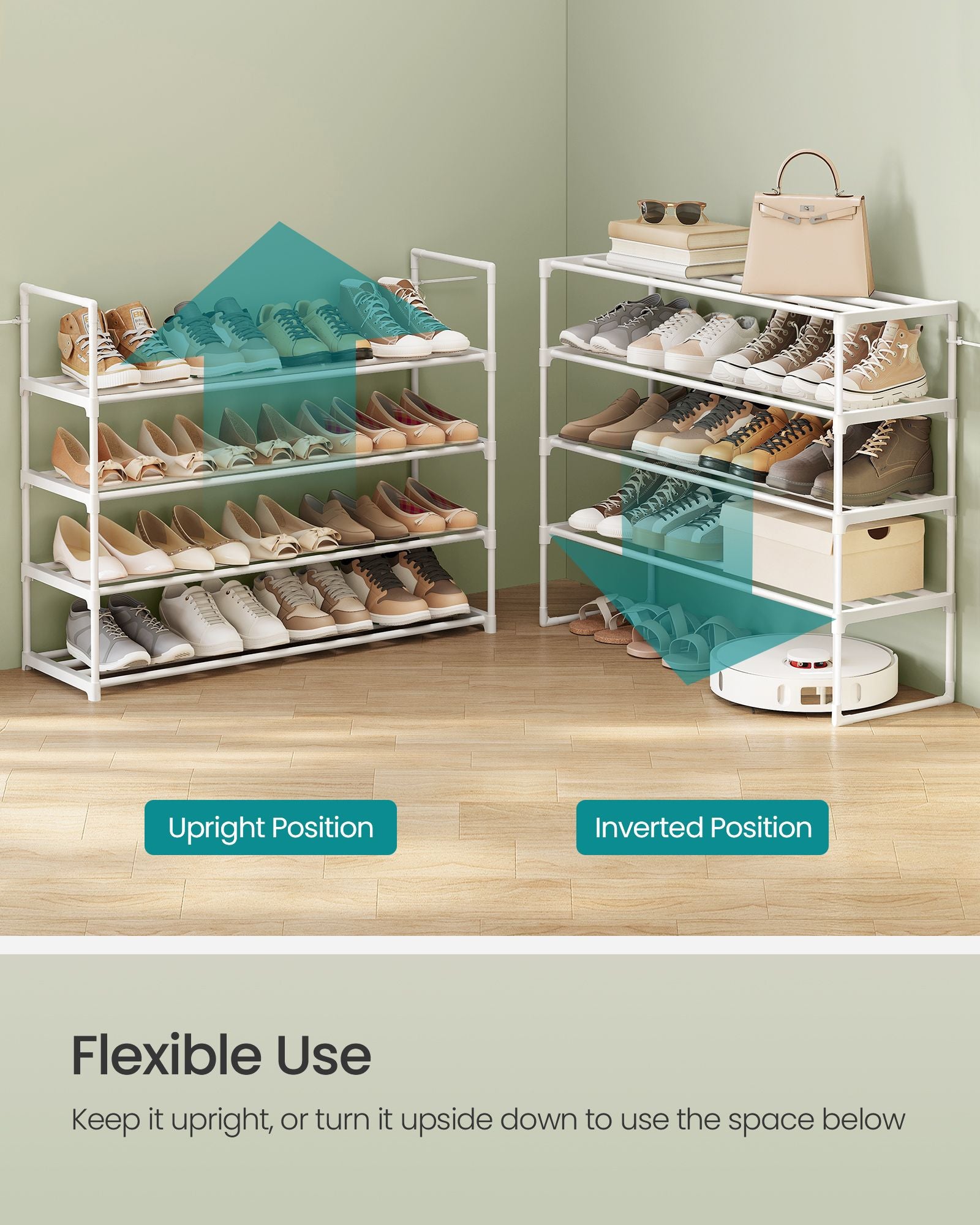 Shoe Rack - 4-Tier Shoe Organizer - Metal Storage Shelf - Upright or Upside Down