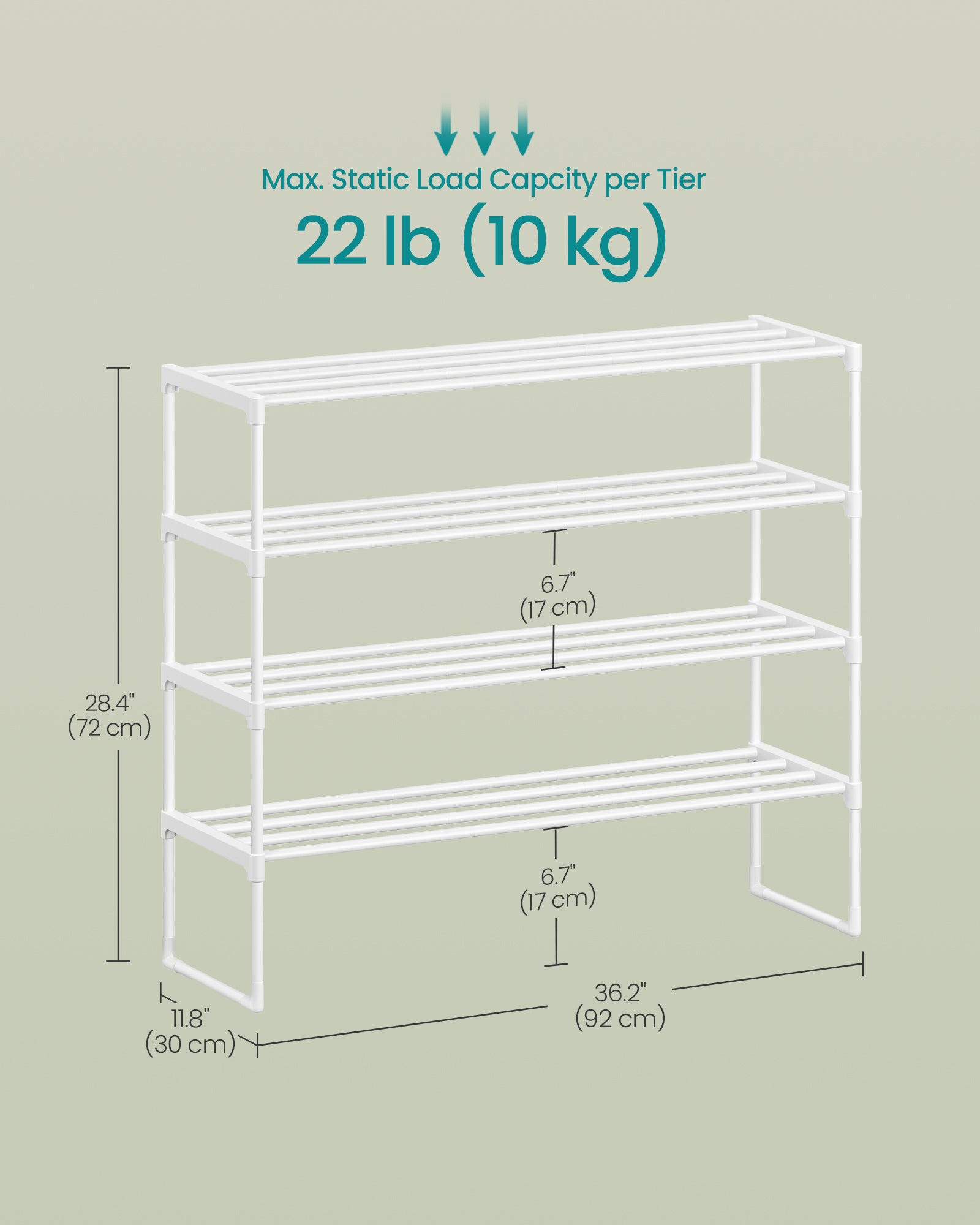 Shoe Rack - 4-Tier Shoe Organizer - Metal Storage Shelf - Upright or Upside Down