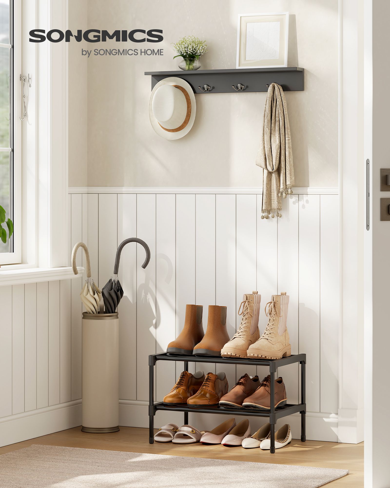 Shoe Rack for Closet - Compact Metal Shoe Organizer Shelf for Entryway - Black