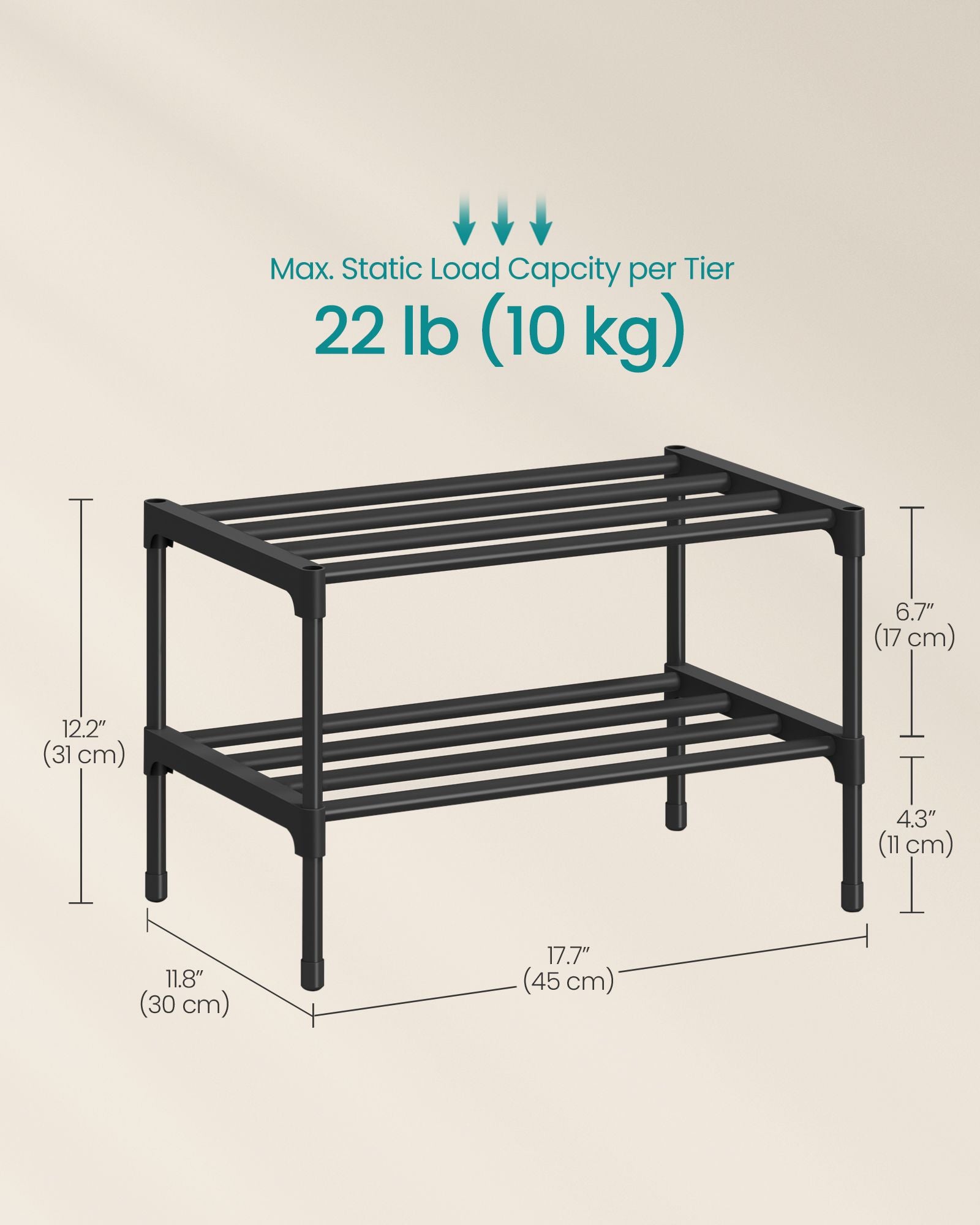 Shoe Rack for Closet - Compact Metal Shoe Organizer Shelf for Entryway - Black