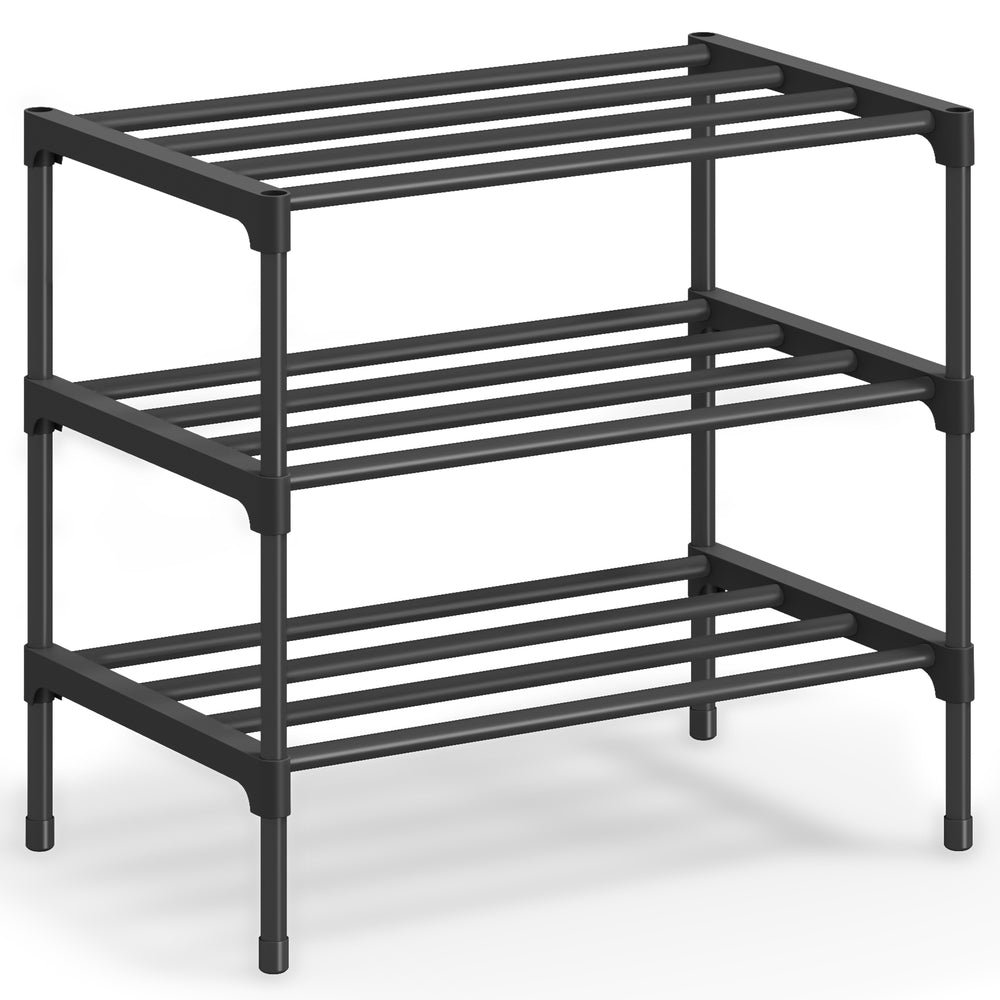Shoe Rack for Closet - Compact Metal Shoe Organizer Shelf for Entryway - Black - 11.8"D x 17.7"W x 19.1"H