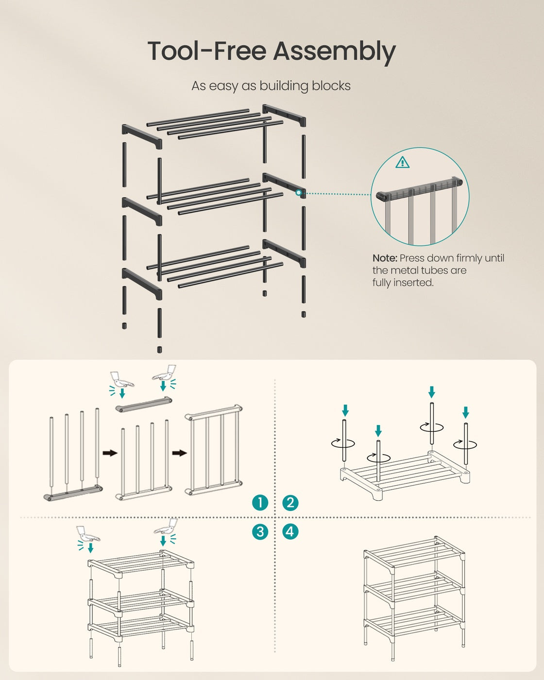 Shoe Rack for Closet - Compact Metal Shoe Organizer Shelf for Entryway