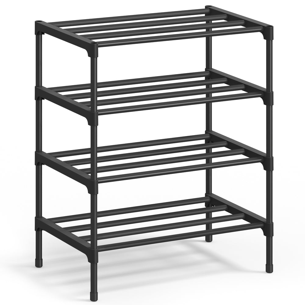 Shoe Rack for Closet - Compact Metal Shoe Organizer Shelf for Entryway - Black - 11.8"D x 17.7"W x 26"H