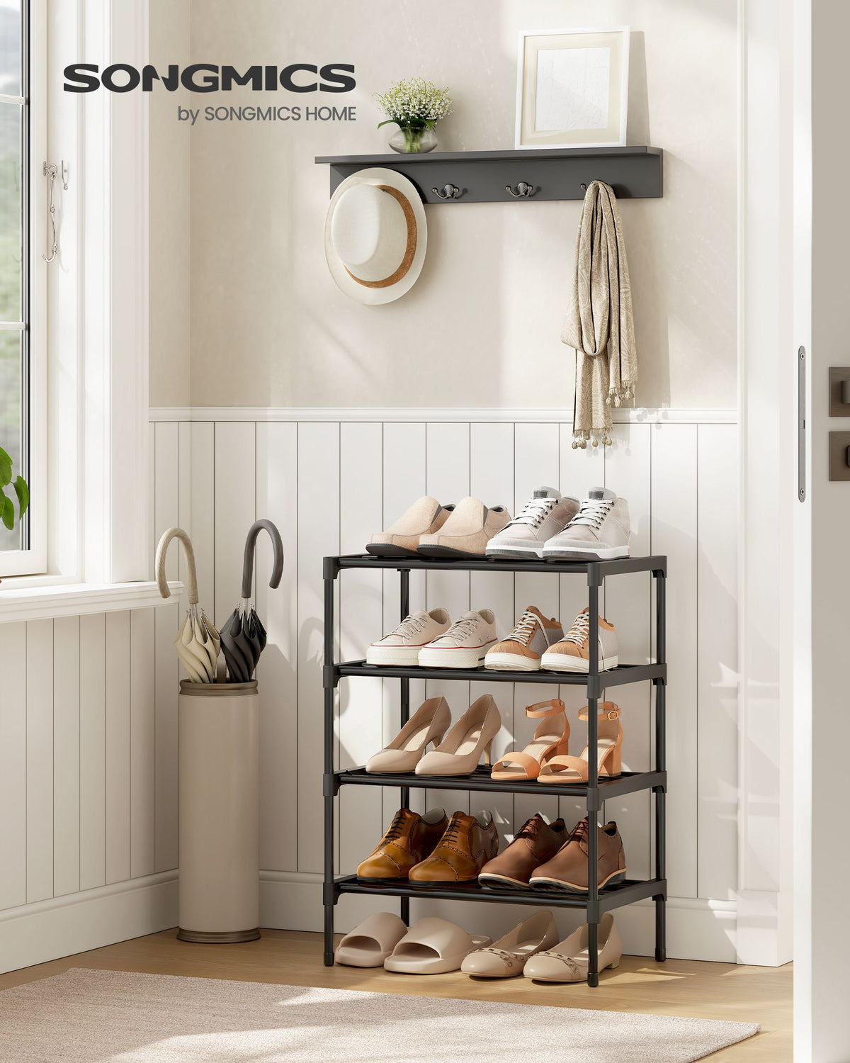Shoe Rack for Closet - Compact Metal Shoe Organizer Shelf for Entryway