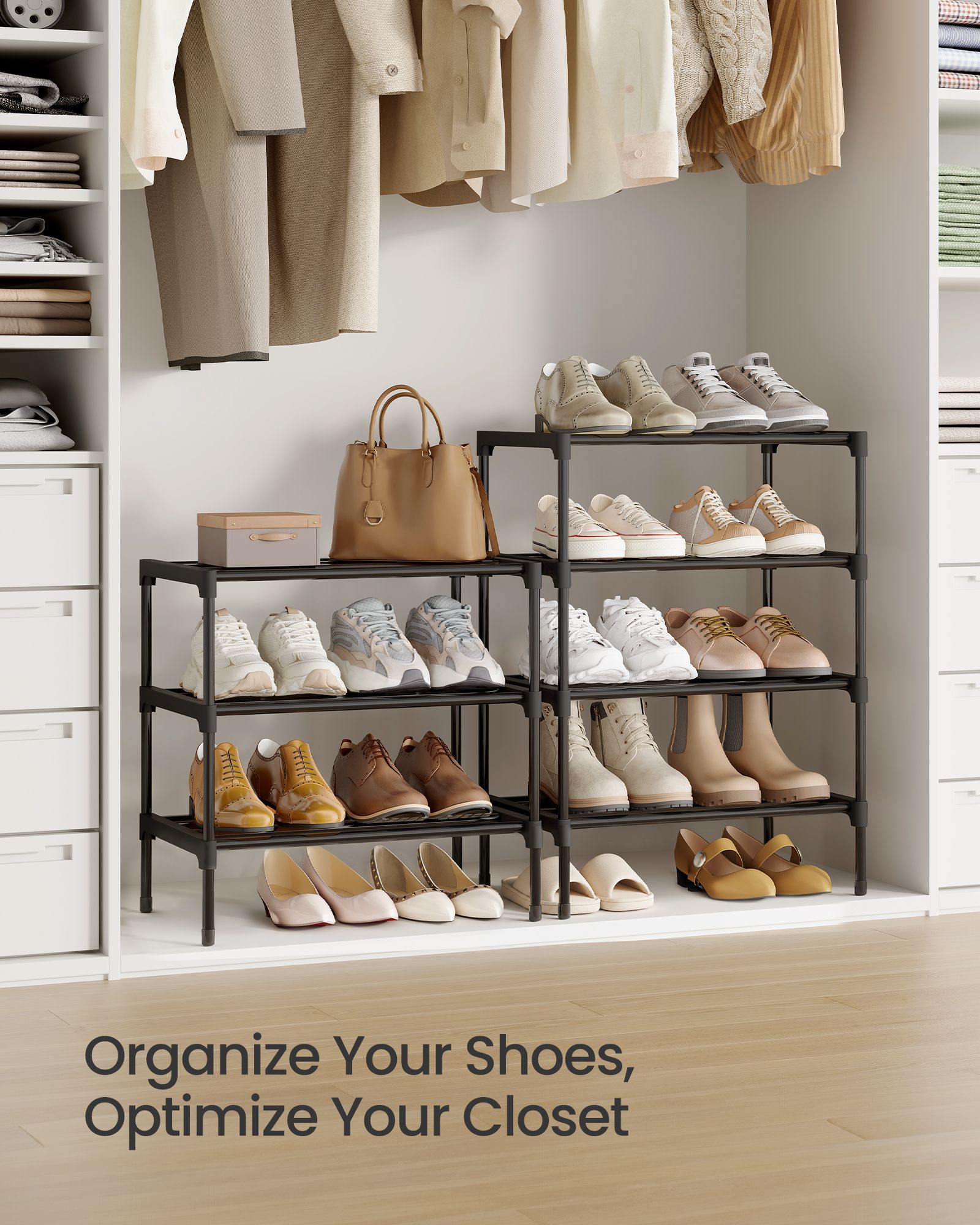 Shoe Rack for Closet - Compact Metal Shoe Organizer Shelf for Entryway