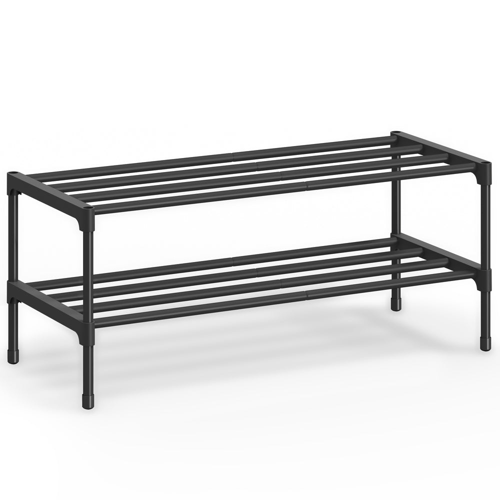 Shoe Rack for Closet - Compact Metal Shoe Organizer Shelf for Entryway - Black - 11.8"D x 24.5"W x 12.2"H