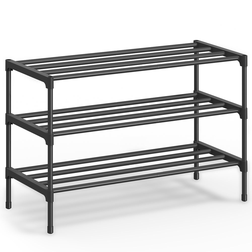 Shoe Rack for Closet - Compact Metal Shoe Organizer Shelf for Entryway - Black - 11.8"D x 24.5"W x 19.1"H