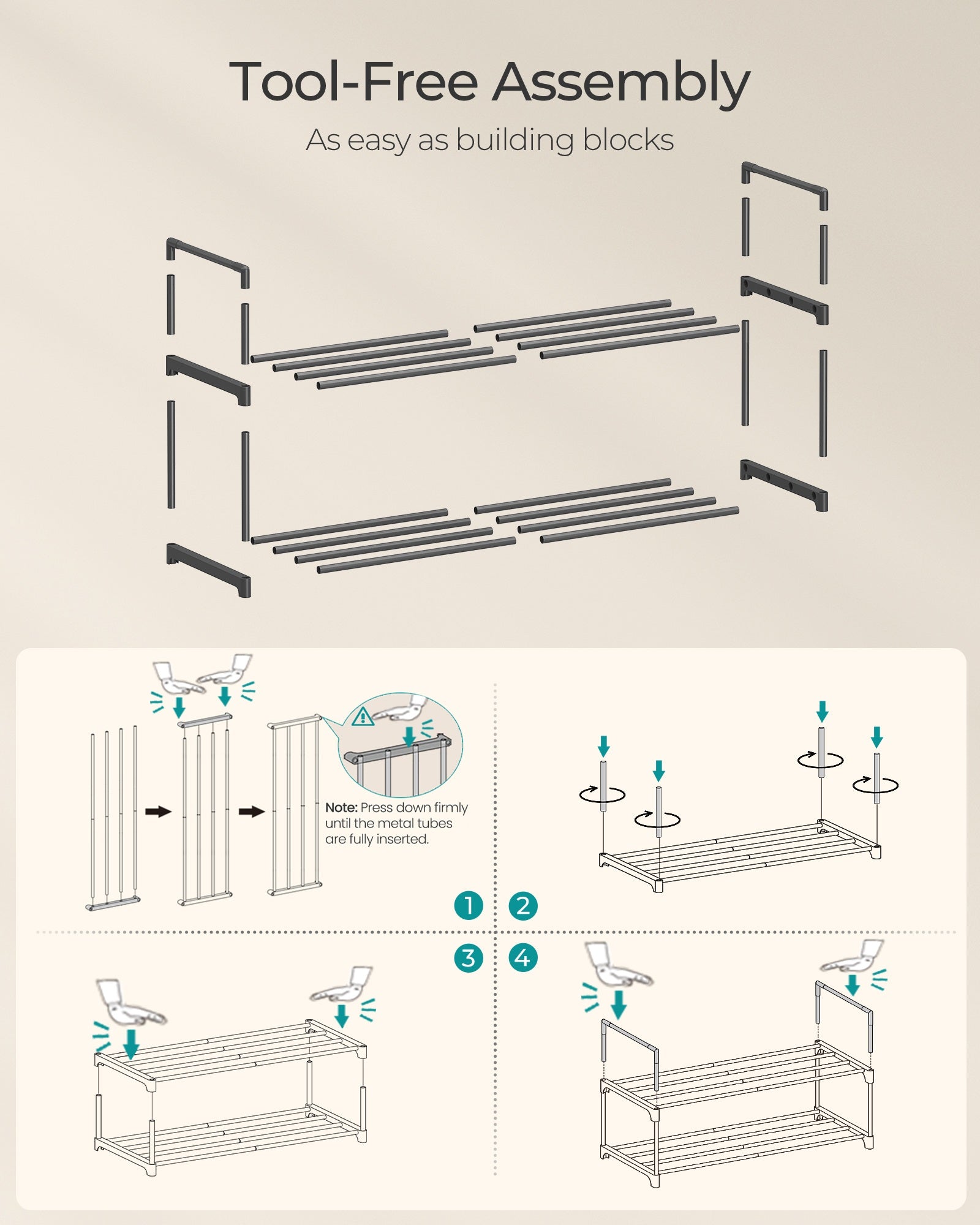 Shoe Rack 2-Tier Shoe Organizer 11.8 x 26.8 x 13.2 Inches Black