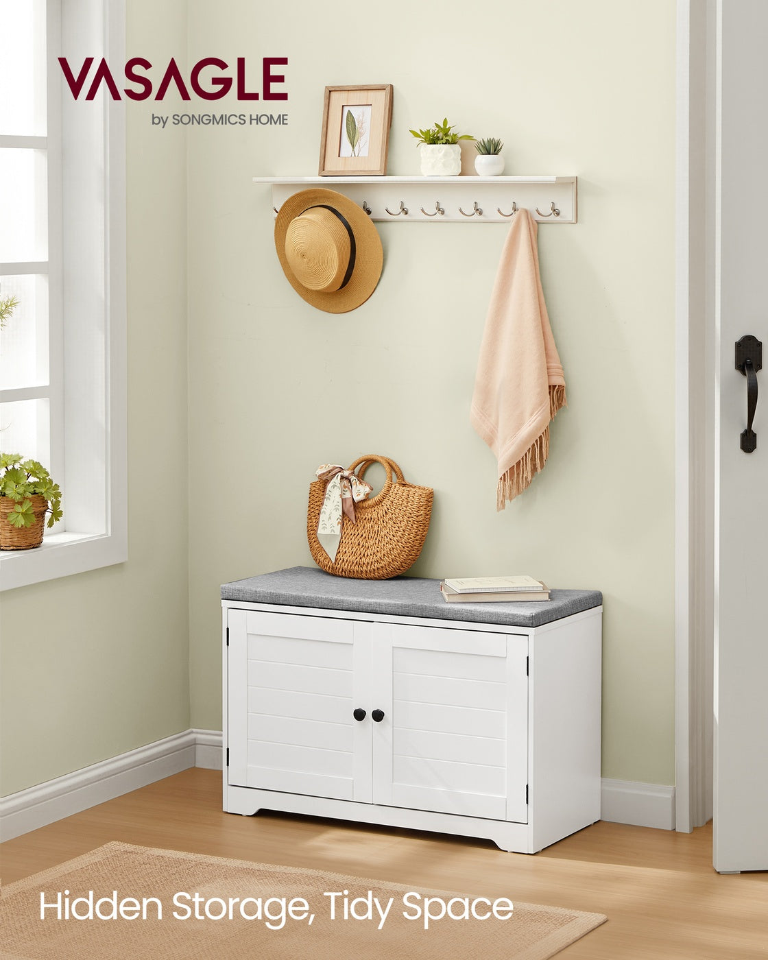 Shoe Storage Bench with Cushion - 3-Tier Entryway Bench with Padded Seat