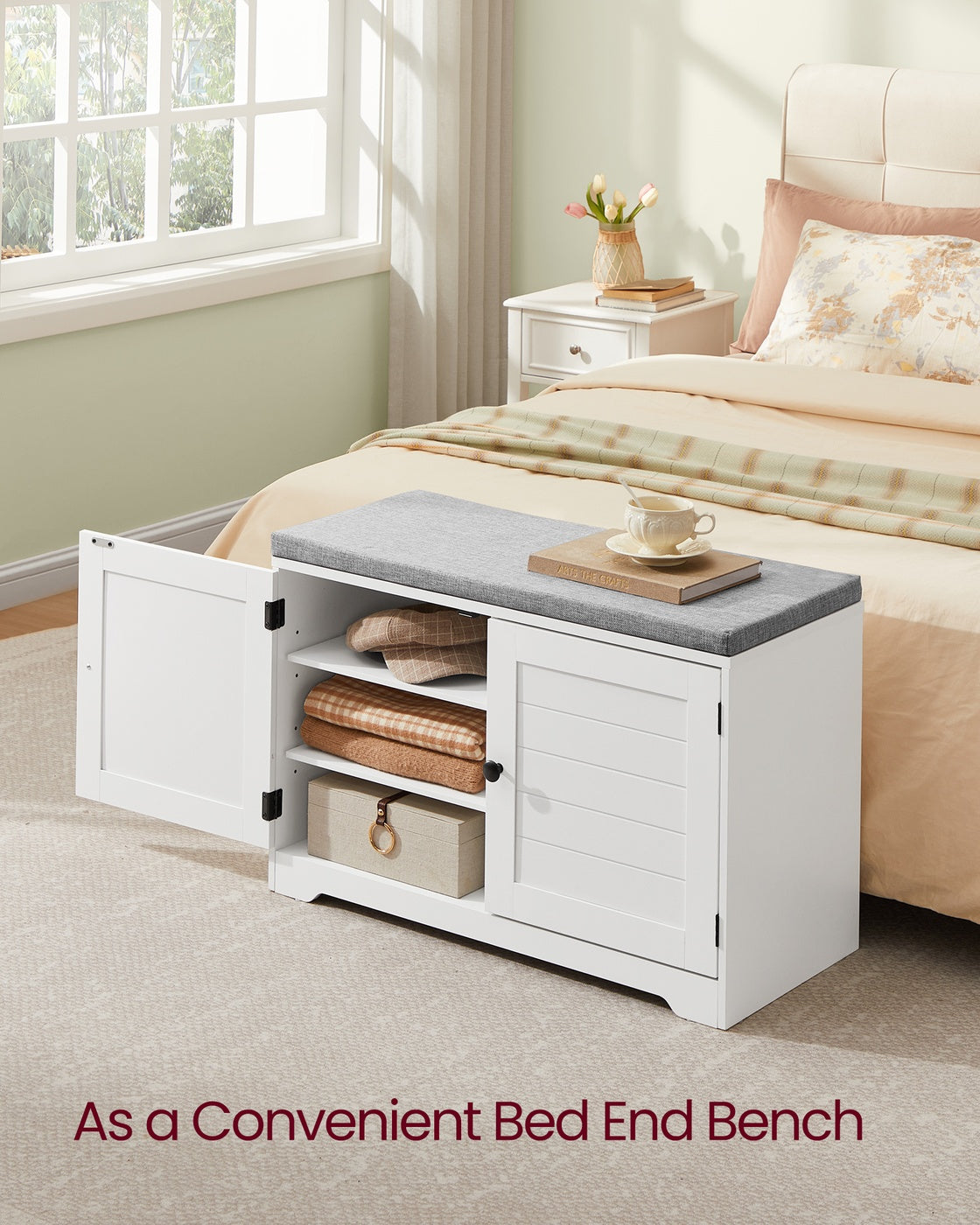 Shoe Storage Bench with Cushion - 3-Tier Entryway Bench with Padded Seat