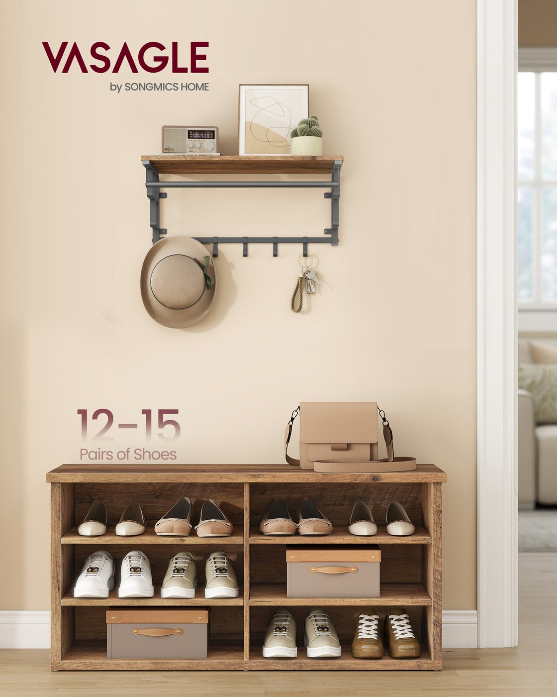 Shoe Bench - 6 Compartments - 39 Inch - Entryway Storage Bench