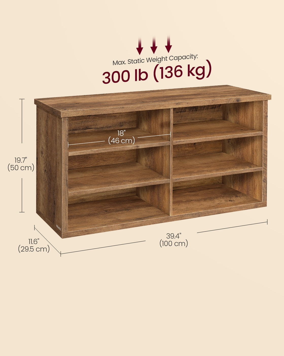 Shoe Bench - 6 Compartments - 39 Inch - Entryway Storage Bench